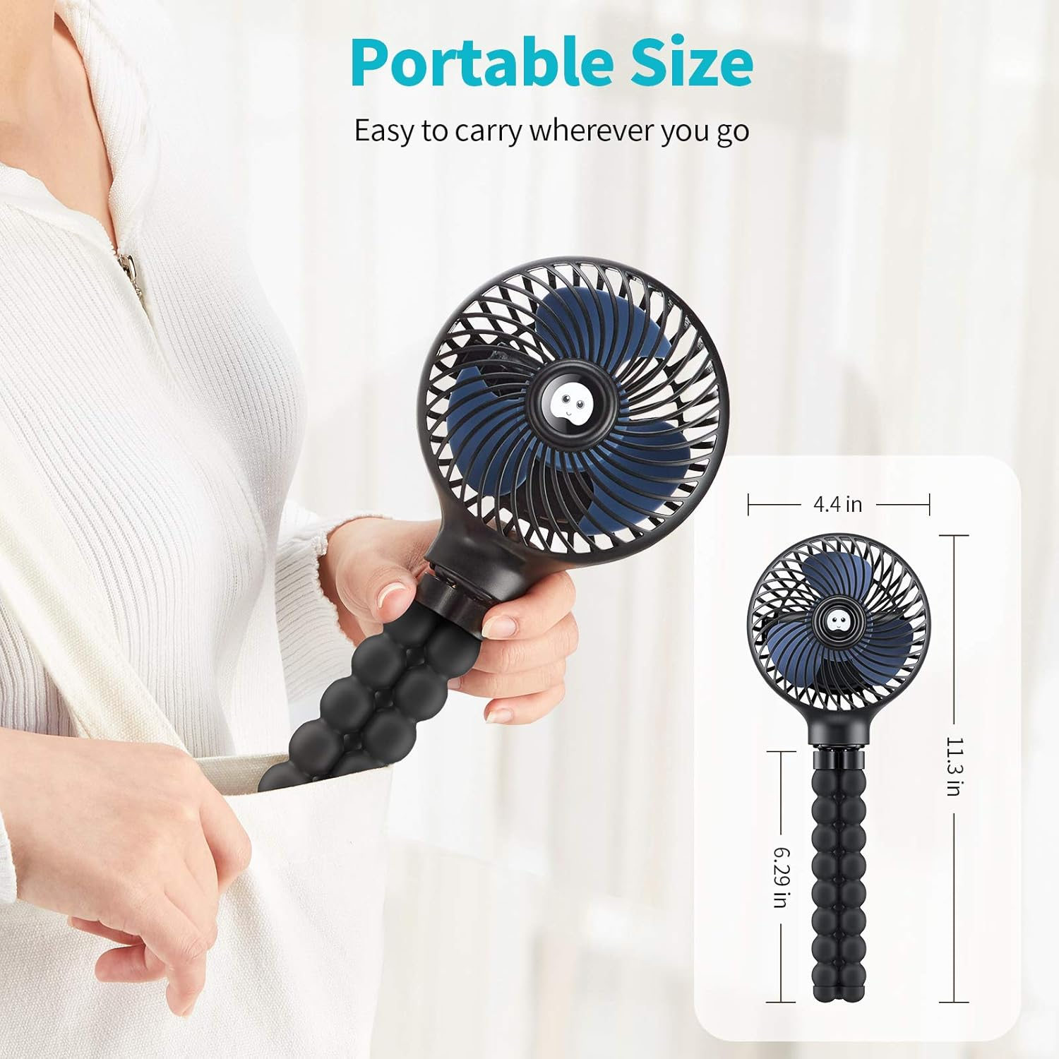Stroller Fan, 3 Speed Portable Clip on Pram Fan for Baby, Personal Desk Fan with Flexible Tripod, Mini Handheld Fan for Car Seat, Treadmill, Camping image number 6
