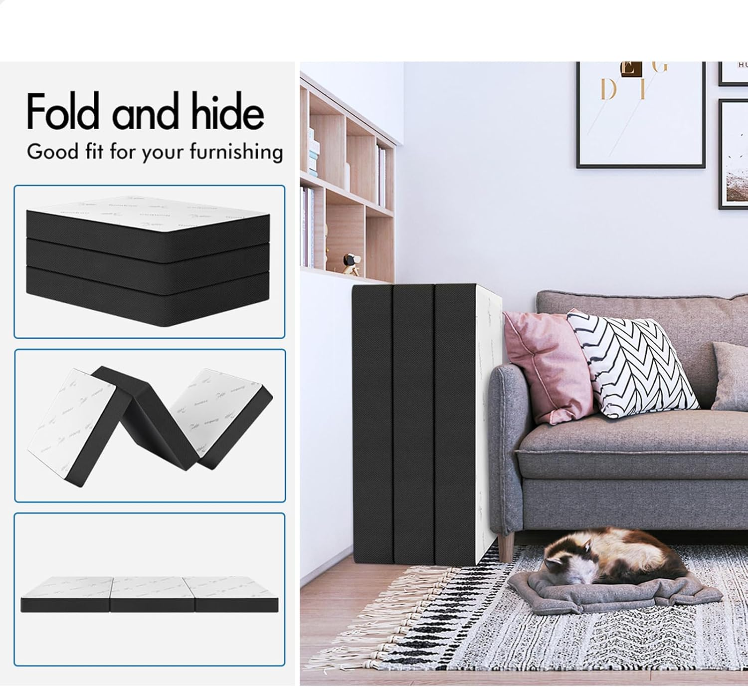 STARRY EUCALYPT Folding Mattress Tri-Fold Sofa Lounge Mat Pad 190 X 79 X 10Cm, 3-Fold Portable Foldable Mattress Floor Bed for Home Office Camping and Travel, Mesh Cover, Black image number 4