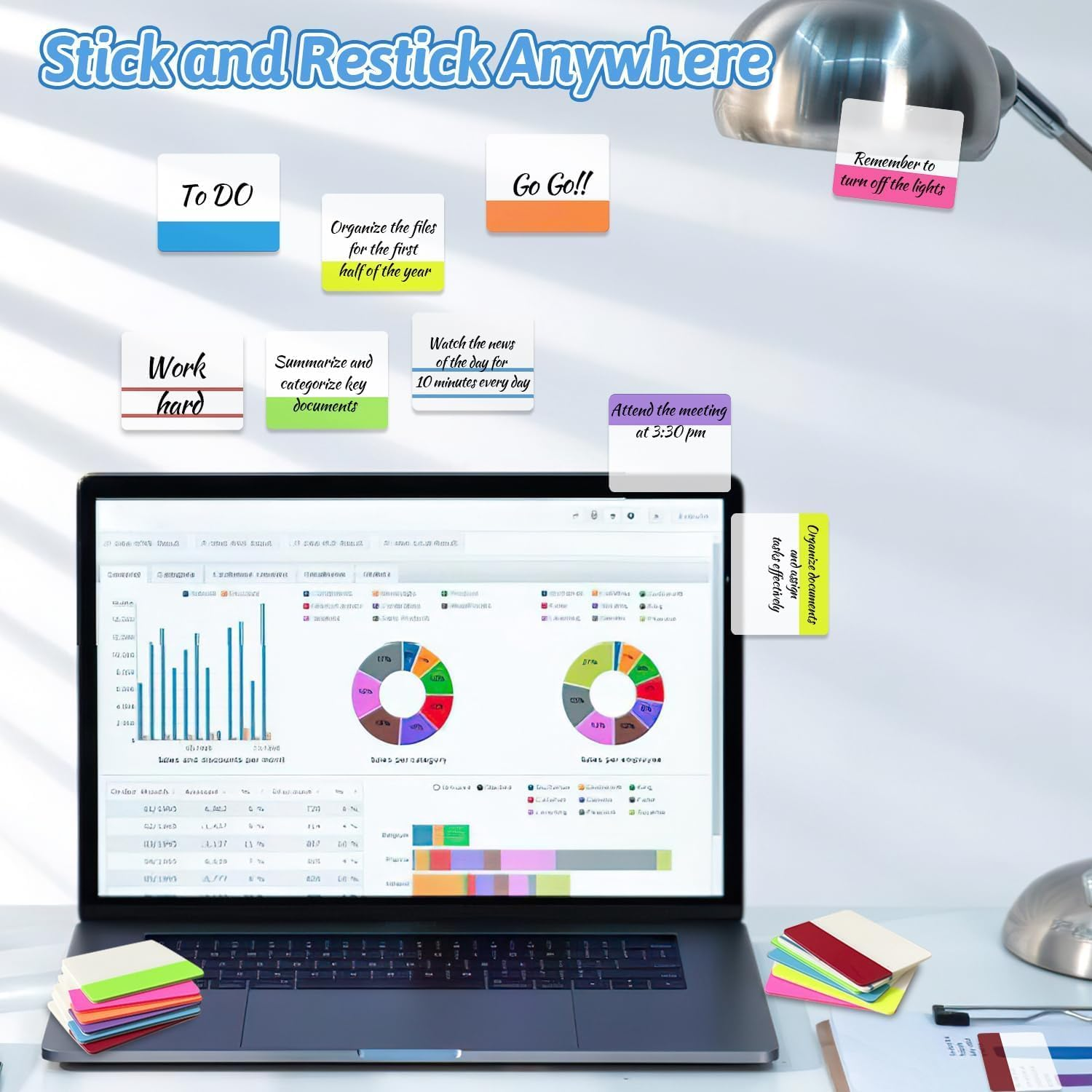 Sticky Notes Tabs 400 Pieces Page Markers Tab, 10 Colours Adhesive Strips Tabs 5.1X4.1 Cm Repositionable Reading Index Tags Self-Adhesive Tape Flags for Books, Binders, Notebook and File Folders