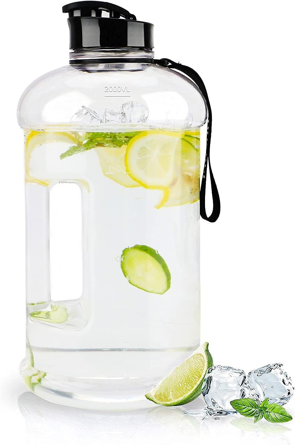 Half Gallon Water Bottle 2.2L Bottles with Handle Flip Cap 100% Leak Proof BPA Free Reusable Durable Big Gym Jug for Camping Sports Workouts Hiking Outdoors 2.2Litre (Matte Black)