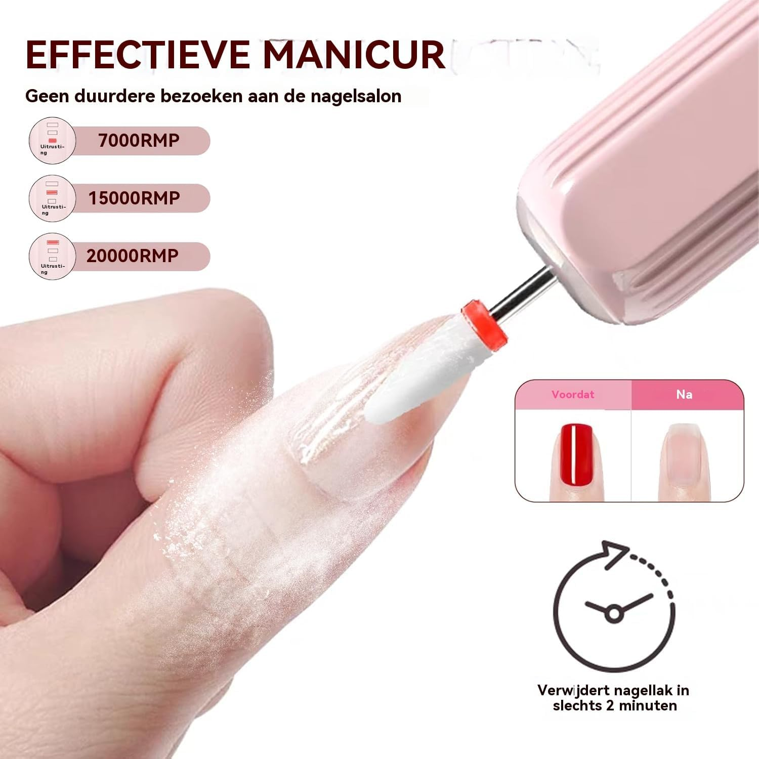 AOMEES Cordless Electric Nail Drill Bit Set, Portable Nail File Set for Acrylic and Gel Nails, Manicure and Polishing with 100 Sanding Bands (Pink) image number 6