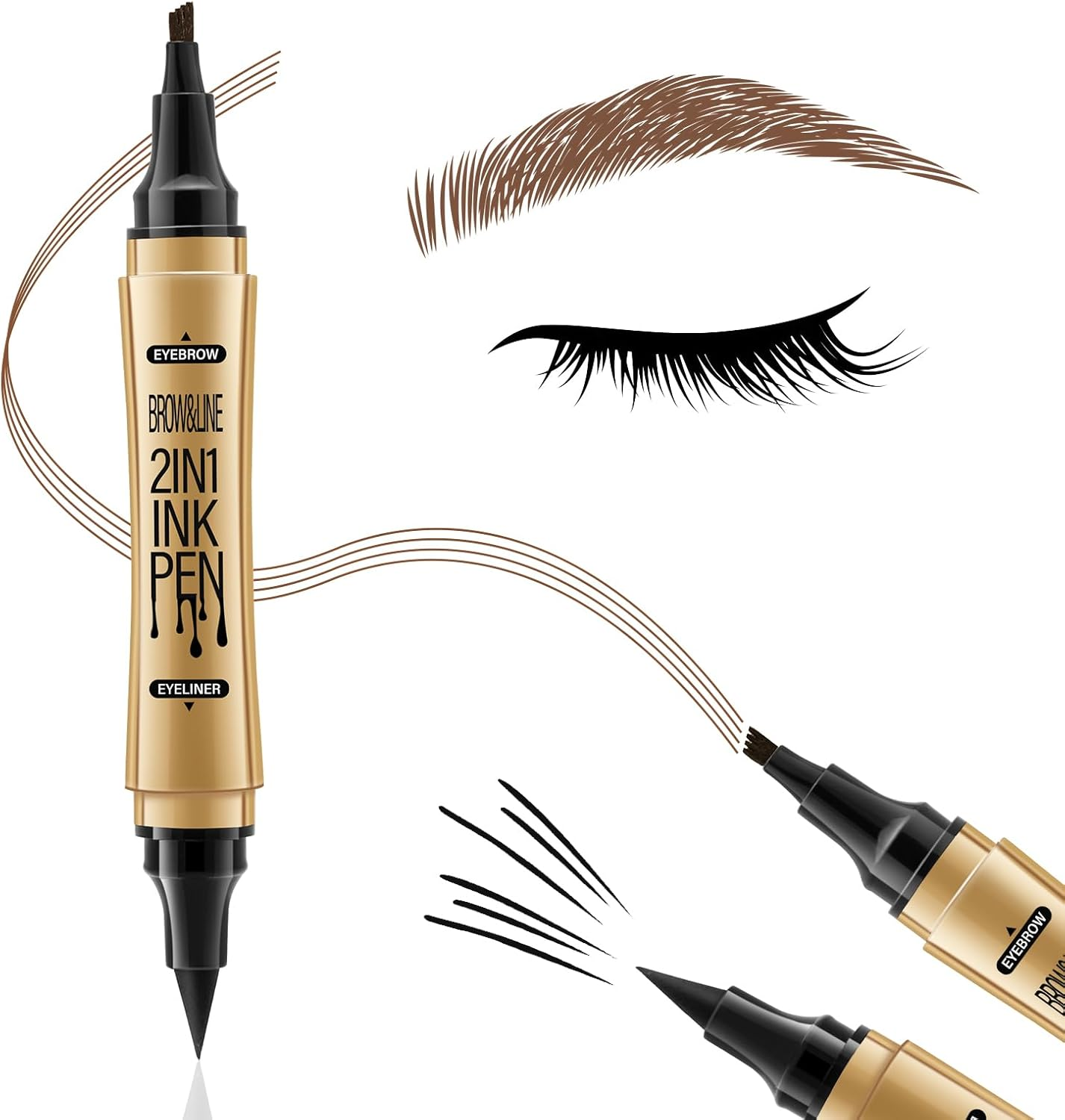 Boobeen Liquid Eyebrow Pen Eyeliner Dual-Ended, 4 Tip Eye Brow Pencil Ink Liner Kit for Matte Eye Makeup, Glides on Smoothly