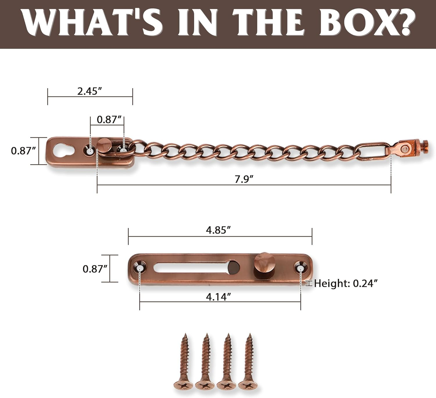 Alise Chain Door Guard Lock,Door Chain Locks with Safety Spring Anti-Theft Press Latch,Chain Locks for inside and Extra Front Door, Red Bronze(1 Pack)