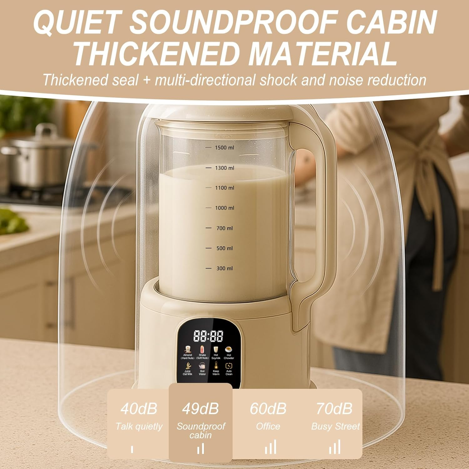 1500Ml Nut Milk Maker Machine 6-In-1 Automatic Soy Milk Maker for Almond, Oat, Soy & Plant-Based Milks, Non Dairy Beverages with Delay Start/Auto-Clea/Keep Warm/Boil Water image number 6