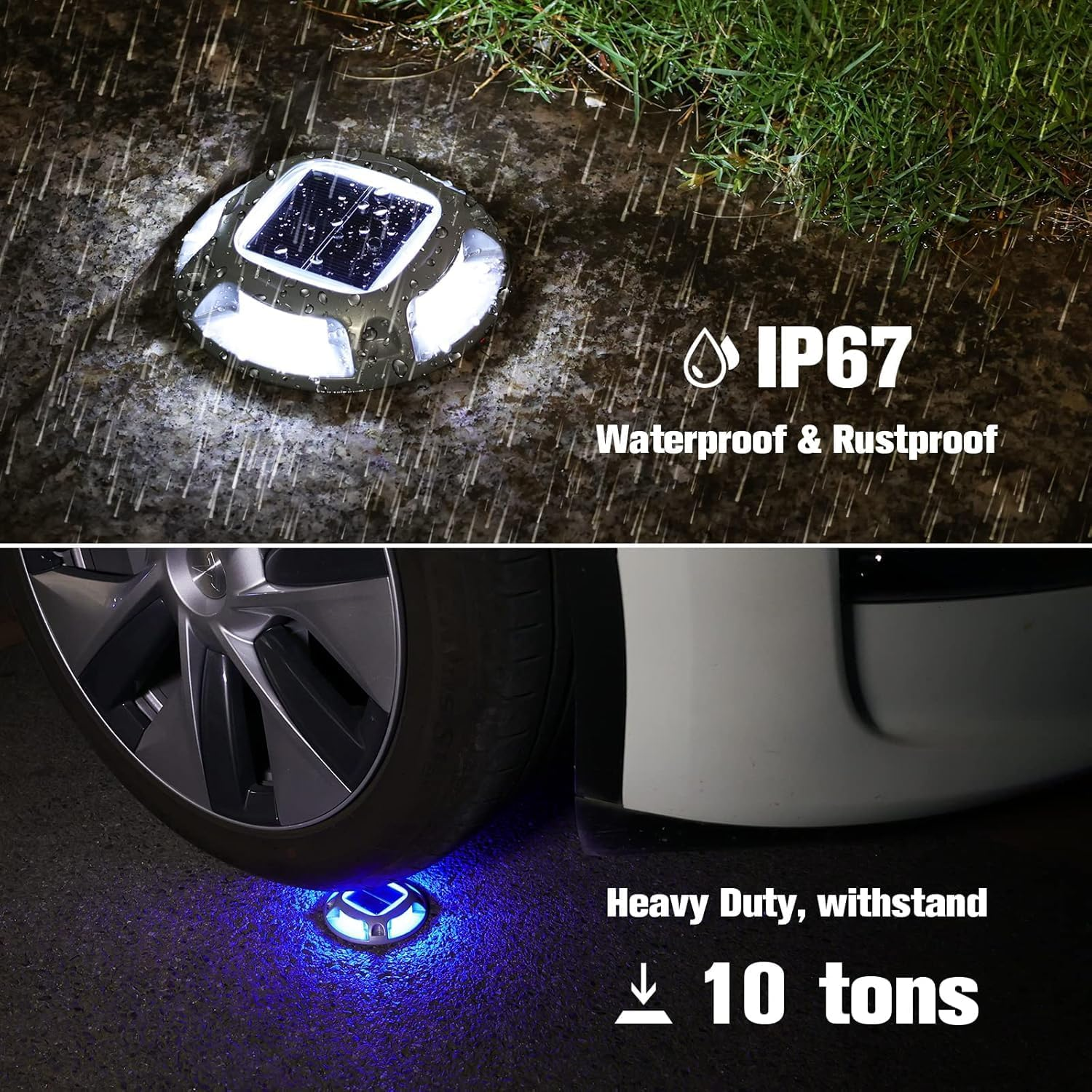 2 Pack Solar Deck Lights | Solar Driveway Lights with 2 Color Modes, IP68 Waterproof, Outdoor LED Dock Marine Marker for Step, Sidewalk, Pathway, Patio image number 4