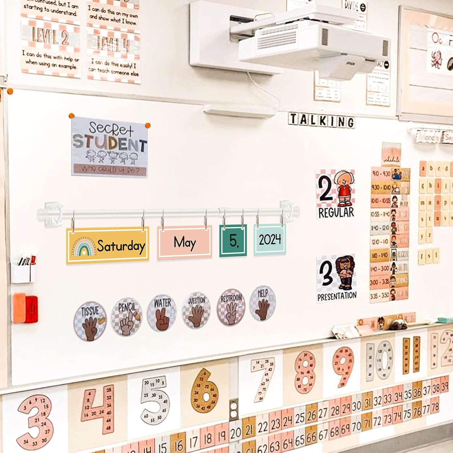 EAMAY Classroom Boho Rainbow Flip Calendar Chart Set Wtih 55 Cards and Hanging Rod, Colorful Classroom Decor for Teacher Supplies Must Haves! image number 2