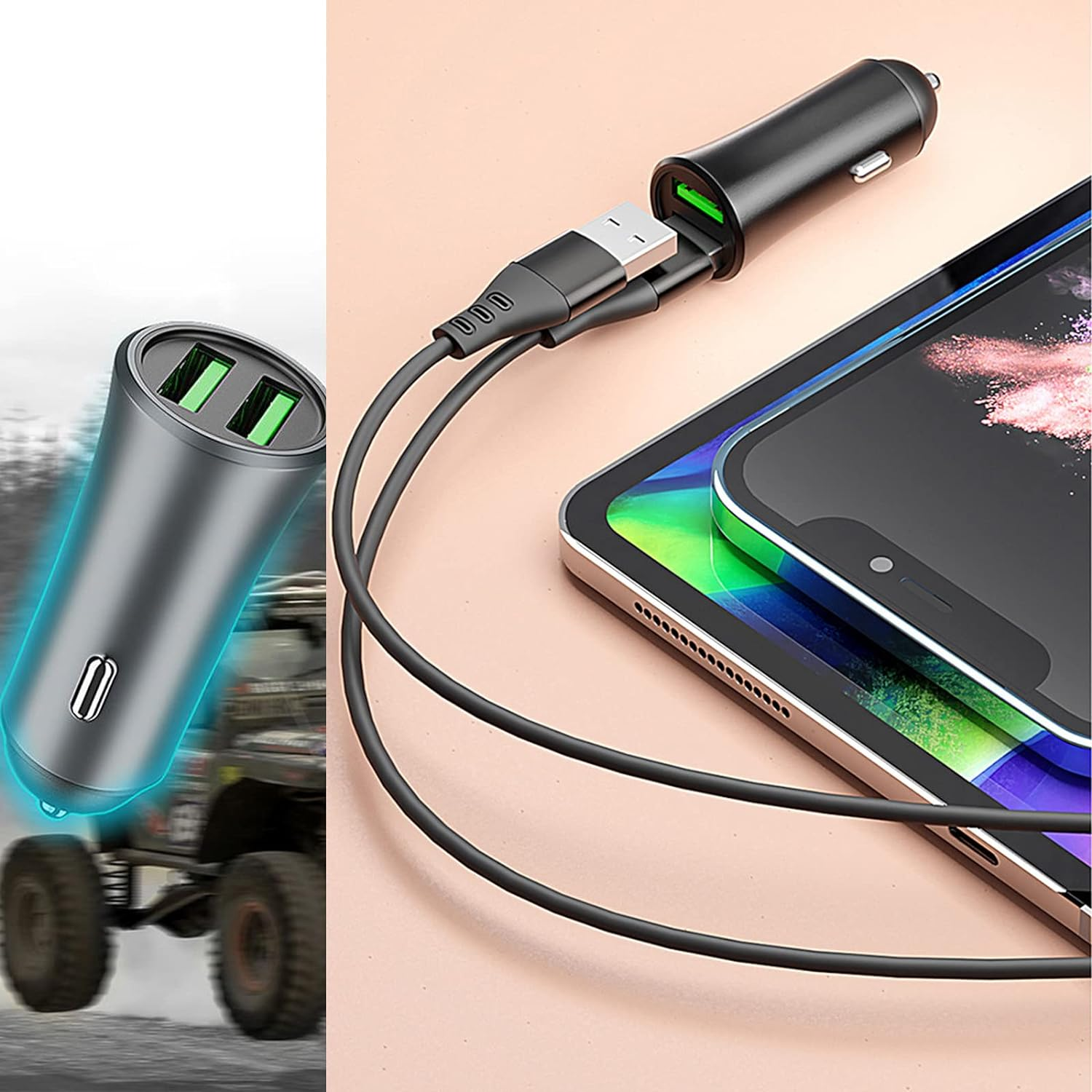 Danyee Car Charger Adapter 【2PACK】 Dual USB Car Charger, 5V 2.4A Cigarette Lighter Adapter Compatible with IP 16/15/14/13/12/11/SE/XR/X/XS, SM S24/S23/S22/S21/S20, Pixel 8/7/6 (2USB 5V-2.4A) - 54W Fast Car Charger【 Pd36W + Qc3.0 】 image number 3