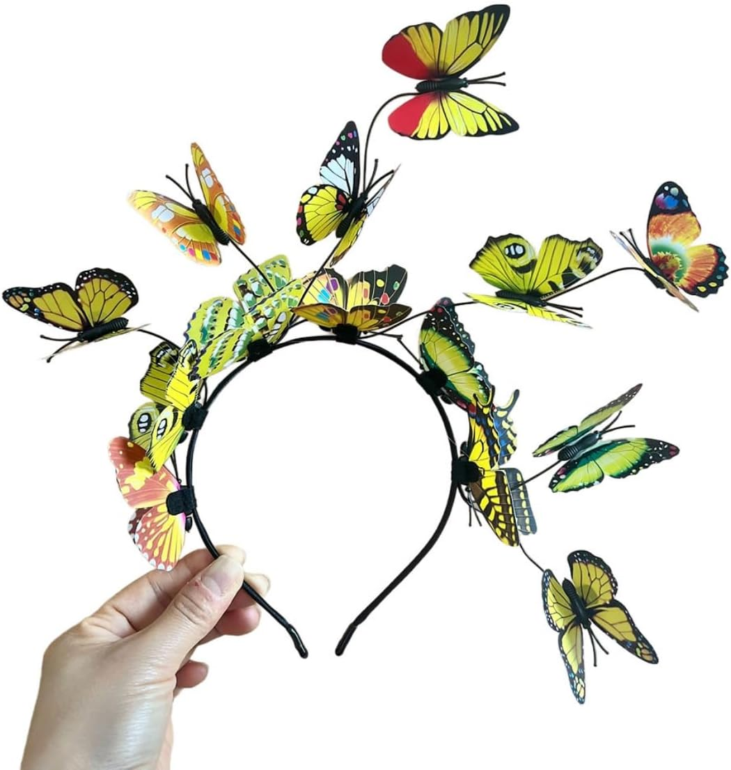 Costume Bay Butterfly Headband Hair Accessory Floral Headband Cute Headwear Hair Ornament Colorful Band Whimsical Hair Jewelry Butterfly Motif Trendy Nature-Inspired (Pink, ONE) image number 3