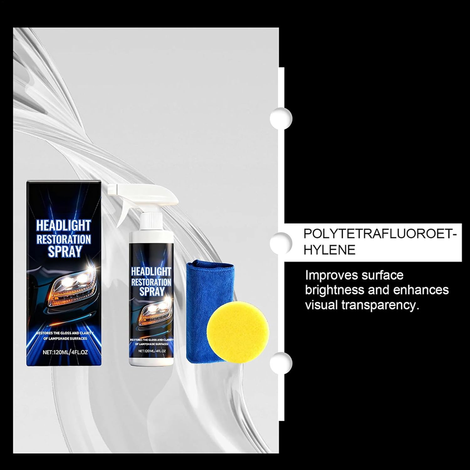 Headlight Restorer,120Ml Long-Lasting with Towel and Sponge Coating | Polishing Headlight Coating - for Maintenance Garage Clarity Truck Motorcycle Lamps Exterior Automotive image number 6