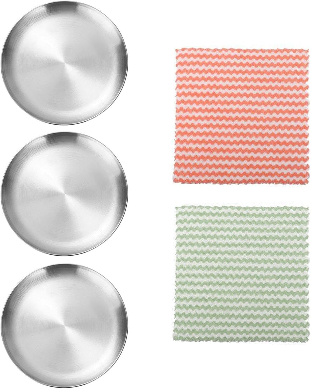 CVDYWDJIE Pack of 3 Stainless Steel Plates and 2 Cleaning Cloths, Cat Food Bowls, Pet Food Bowls, Shatterproof Trays, Pet Feeding Tools image number 3