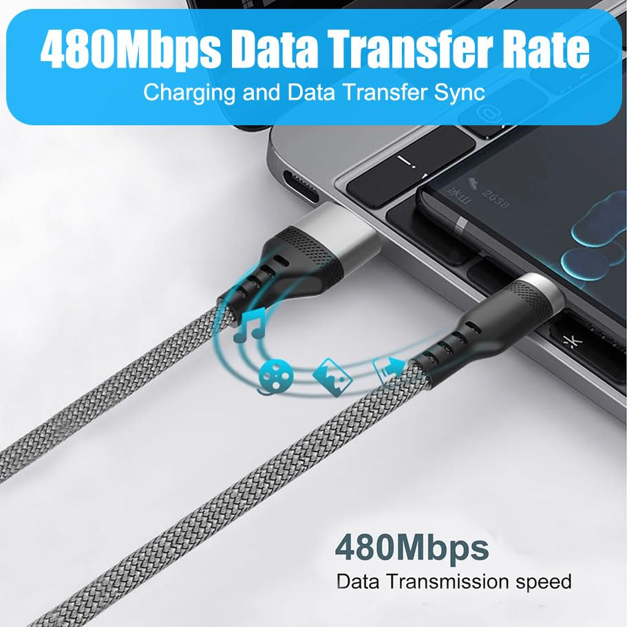 USB-A to USB-C Cable, 2-Pack Fast Charging Braided Type C Charger Cord, Durable Long USB C Cable for Smartphones, Tablets, and All USB-C Devices (1M-2PACK) image number 4