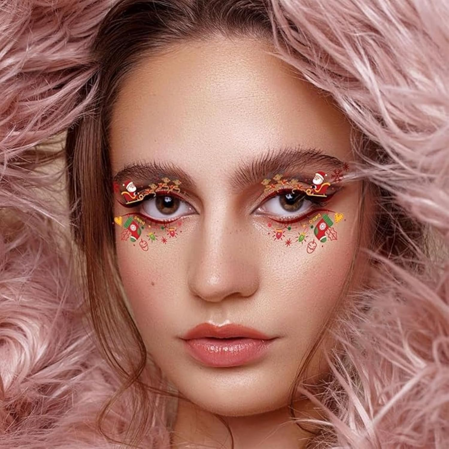 Itadaku 10 PCS Christmas Colored Eyeliner Tattoo Stickers, Temporary Eye Tattoos with Santa, Elk, Snowman & Tree Designs, Festive Makeup for Women, Ideal for Holiday Costume Parties & Decorations image number 5