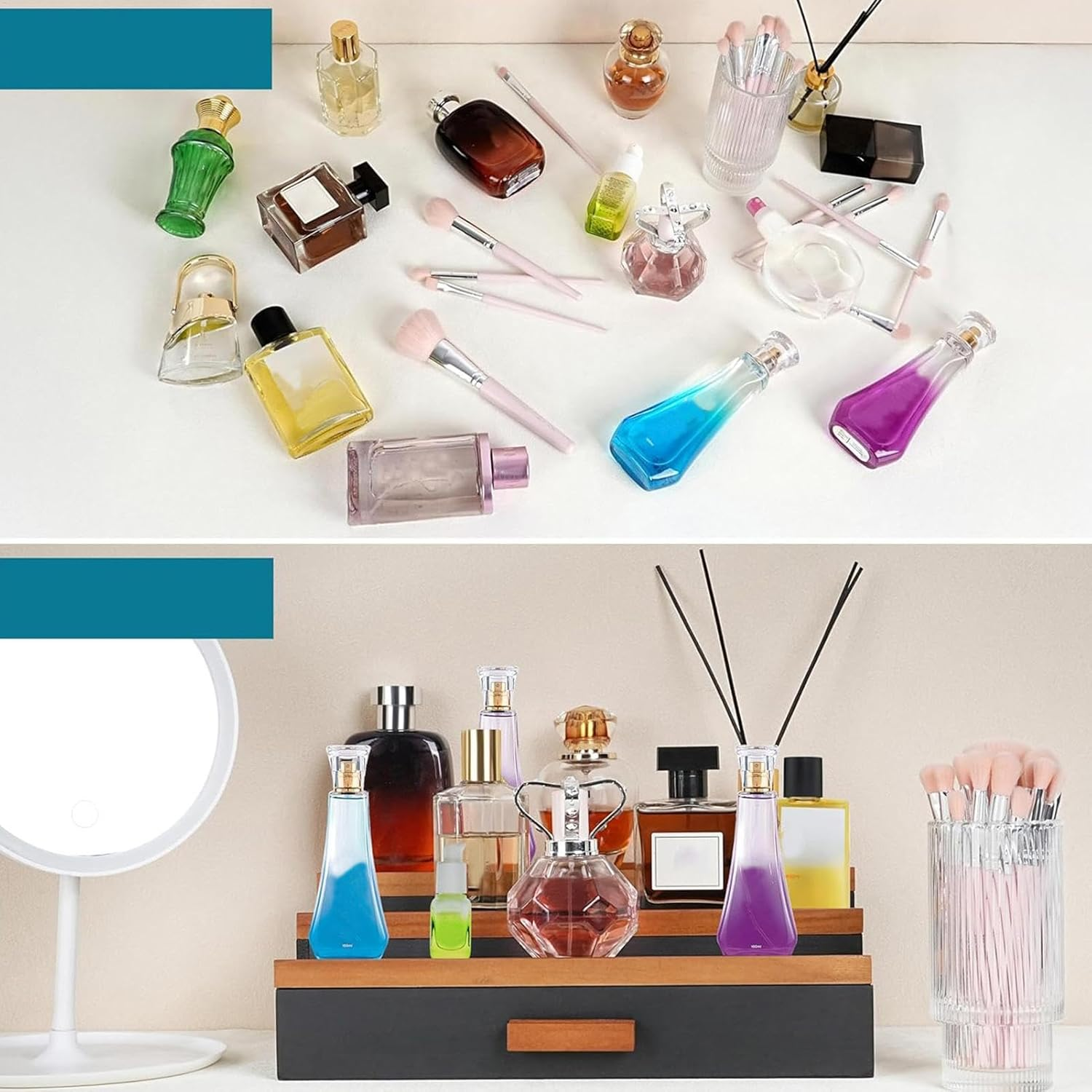 Perfume Display Shelf | 3 Tier Perfume Stand Shelf with Drawer,Home Decor for Bathroom and Bedroom Vanity Organizer Storage image number 5