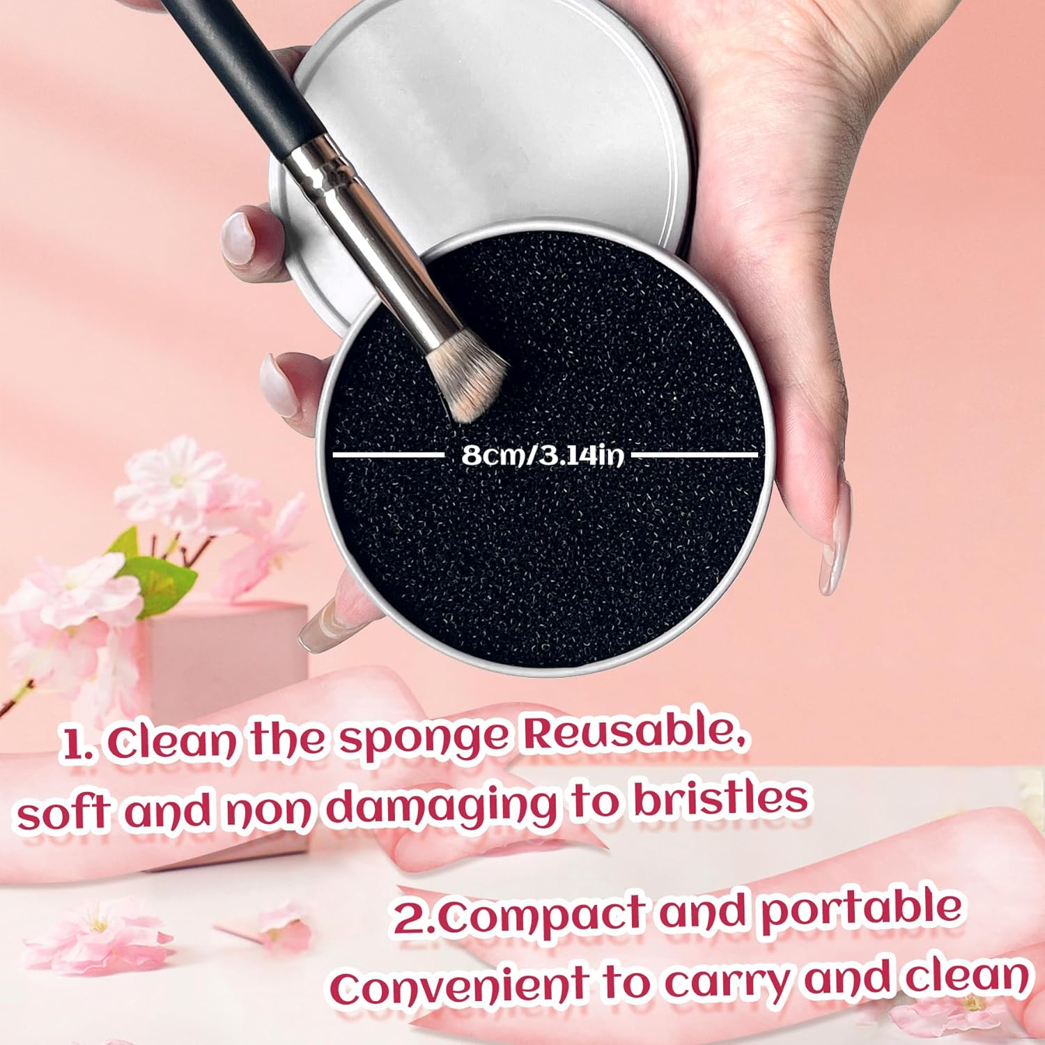 EKIND 2Pcs Dry Makeup Brush Cleaner Sponge, Double Sided Color Removal Cleaner Sponge,Travel Size, Quick Wash,No Water Needed, Removes Powder Cosmetics Color Instantly for Eye Shadow or Blush Color image number 5