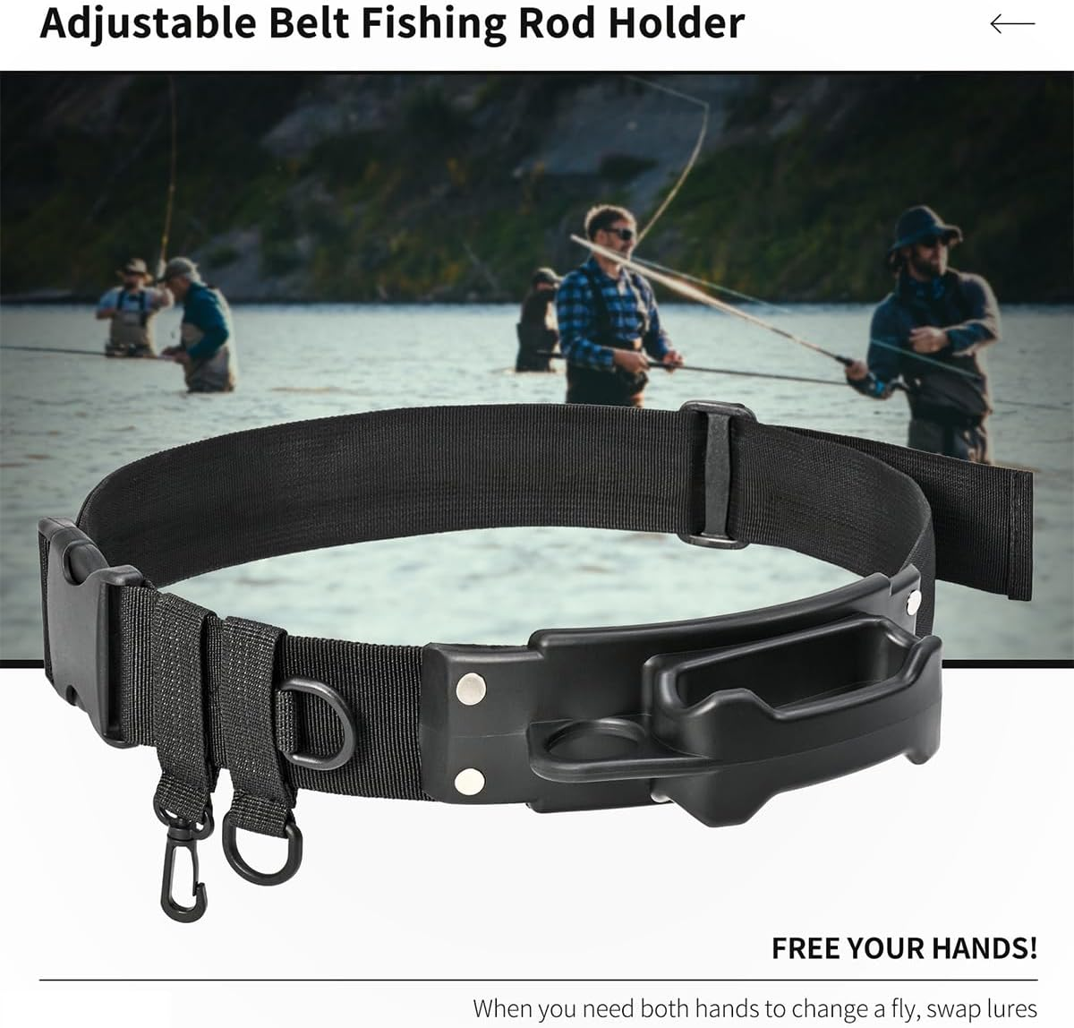 AIMALL Fishing Rod Waist Support Belt, Adjustable 39.3 - 43.3In Strap, Plastic Temporary Pole Inserter, Black Fishing Gear for Anglers image number 1