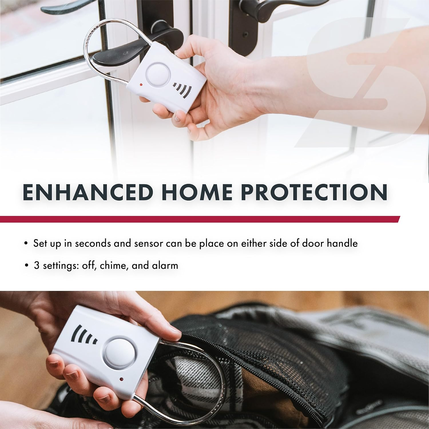 Sabre Door Handle Alarm &ndash; 110Db Door Alarm for Home Security &ndash; Audible up to 600 Feet (185M) Away &ndash; Vibration-Triggered Security Alarm Sounds When Door Knob Is Touched from Outside