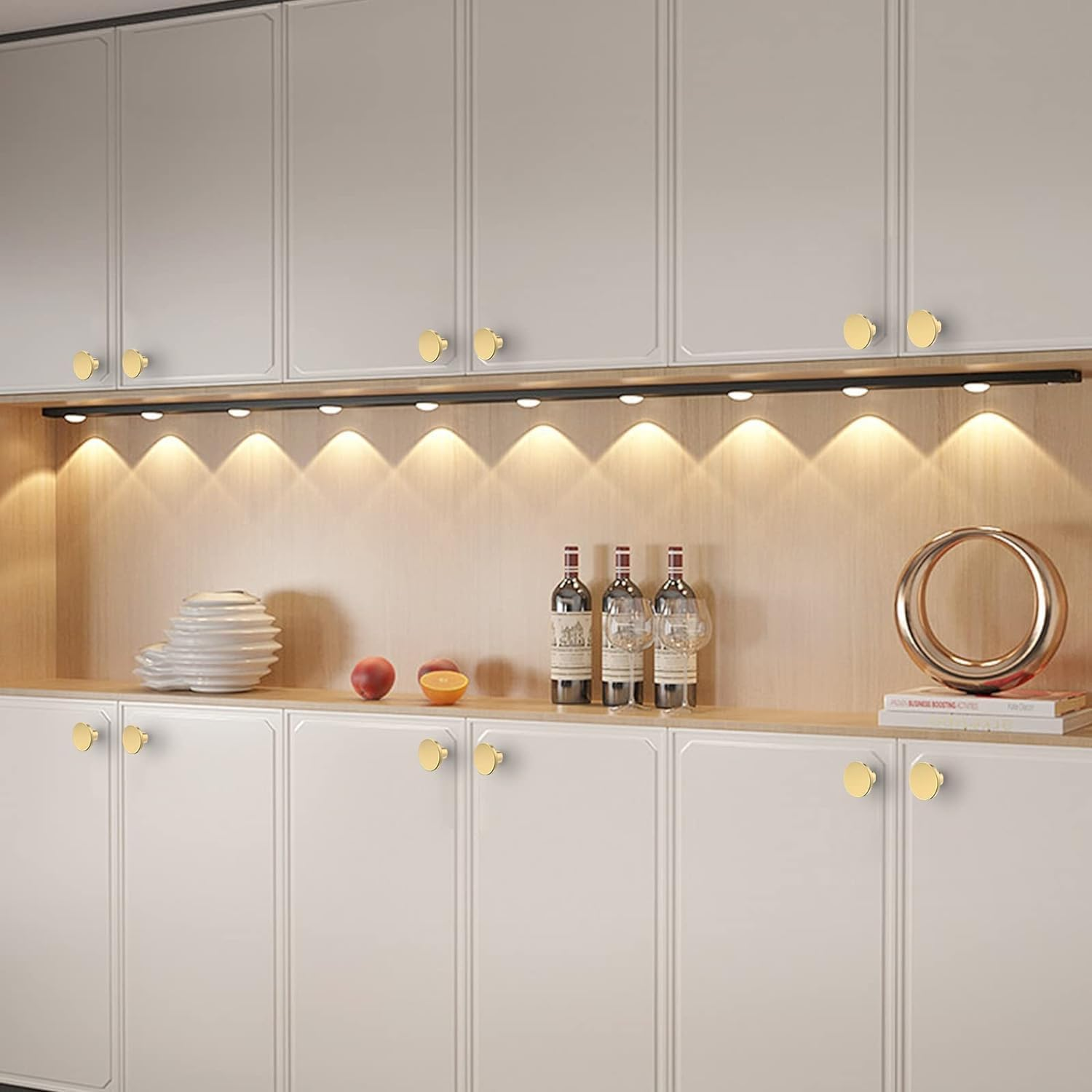 6Pcs Gold Cabinet Knobs, Brushed Brass round Kitchen Cabinet Hardware Pulls Knobs Gold for Dresser Drawer Cupboard Furniture Closet Wardrobe Door Knobs Handles (20X25 Mm) image number 4