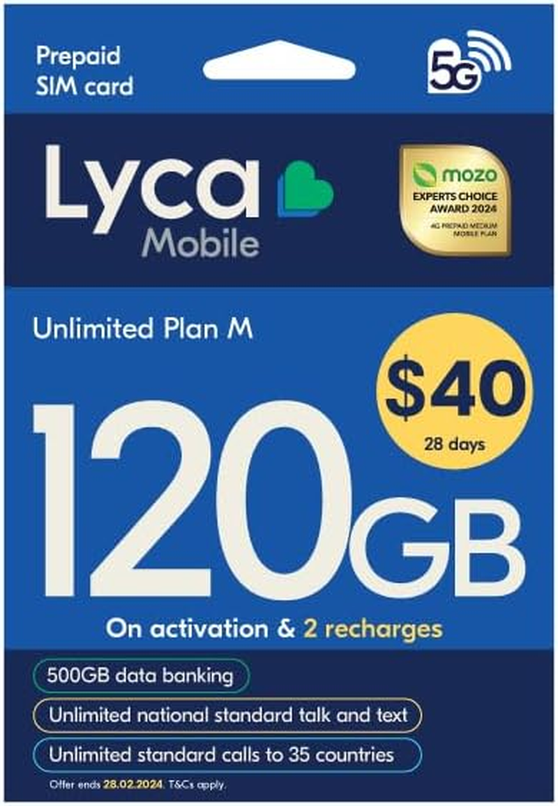Lyca Mobile Unlimited Plan M Prepaid SIM 120GB $40 for $12