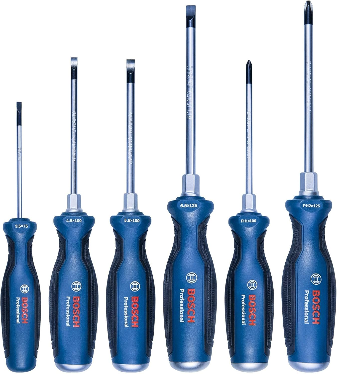 Bosch Professional Six-Part Screwdriver Set (Cross-Headed and Slotted Screwdriver, Continuous Steel Blade and Steel Cap) image number 3
