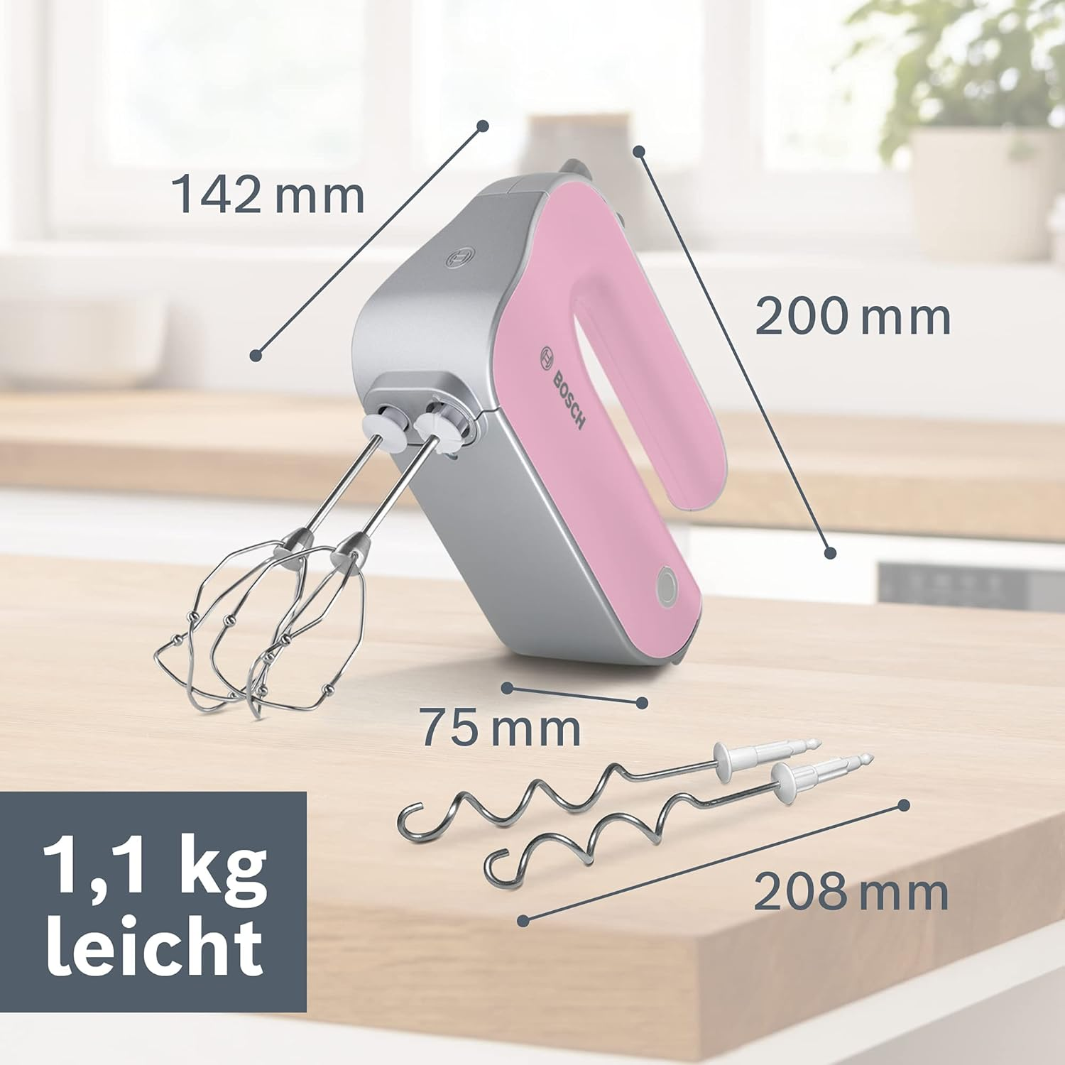 Bosch MFQ4030L Hand Mixers &ndash; Fineccr Eeamer Stainless Steel Whisk, Mixfu&szlig; Disposal Unitconnection for Mixing Foot and Shredder, Mineral Grey/Silver Gentle Rosa/Silber - Mineral Grau/Silber image number 3