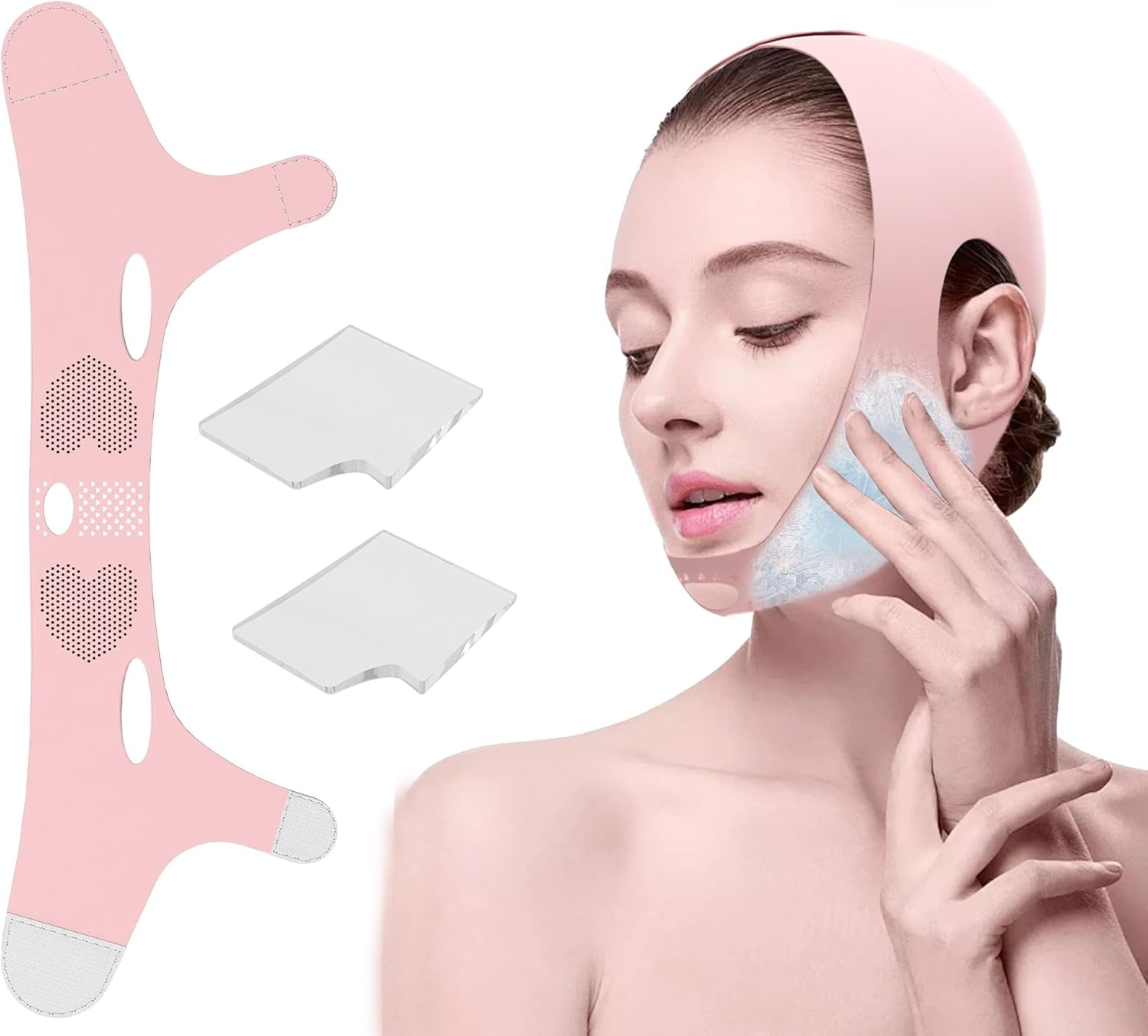 Wisdom Teeth Ice Pack,Face Ice Pack Wrap with 2 Gel Packs,Reusable Hot & Cold Gel Packs,Pain Relief,Wisdom Teeth,Jaw,Head,Adjustable Stretch Wrap Relief for Injuries (Pink)