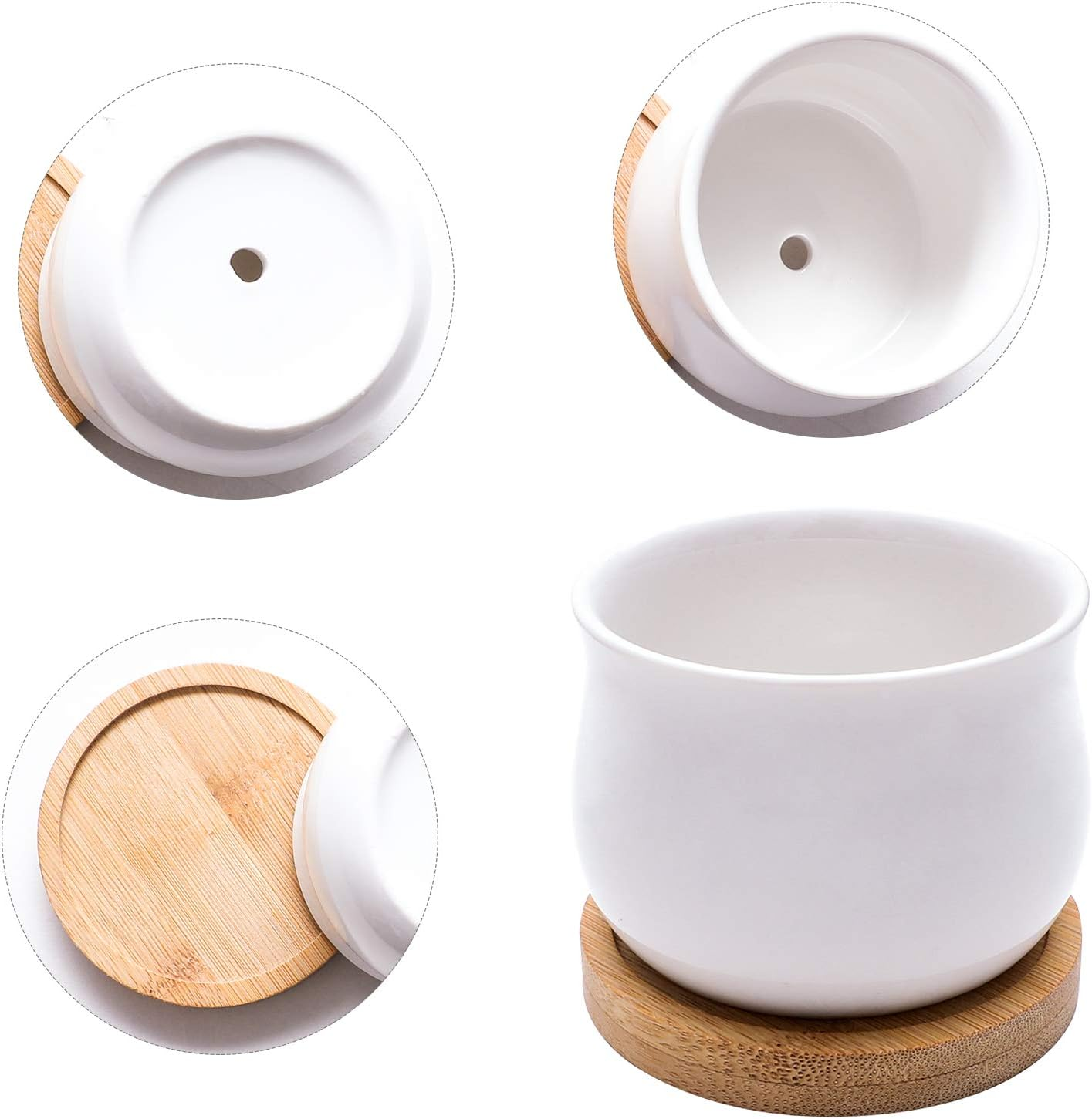 SHECIPIN Succulent Plant Pot, White Mini 2.6 Inch Ceramic Flower Planter Pot with Bamboo Tray, Pack of 8 - Plants Not Included - Black,White image number 4