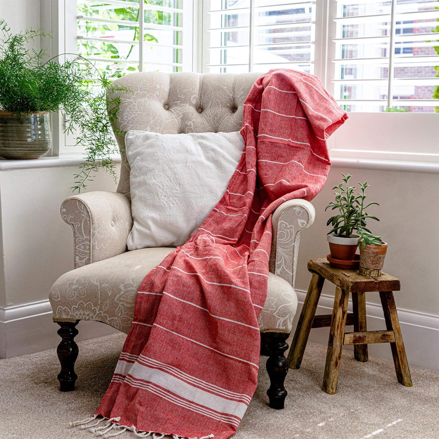 Nicola Spring Turkish Cotton Bath Towels - 170 X 90Cm - Red - Pack of 2 - Lightweight & Absorbent Large Adults Drying Beach Towel Bathroom Gym Cloth Sauna Hammam Shower Sheet image number 2