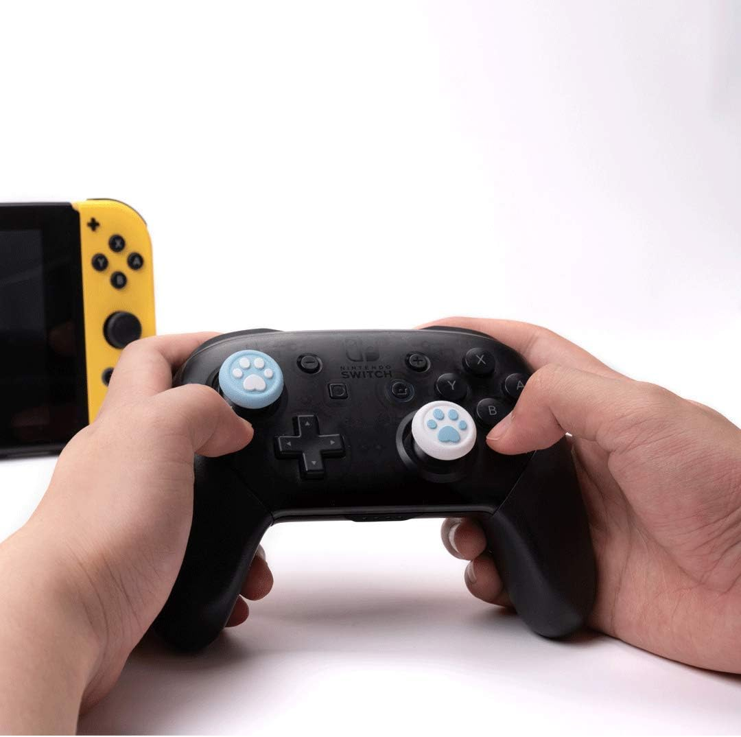 Geekshare Cat Paw PS4 Controller Thumb Grips, Thumbsticks Cover Set Compatible with Switch Pro Controller (Pink Blue) image number 2