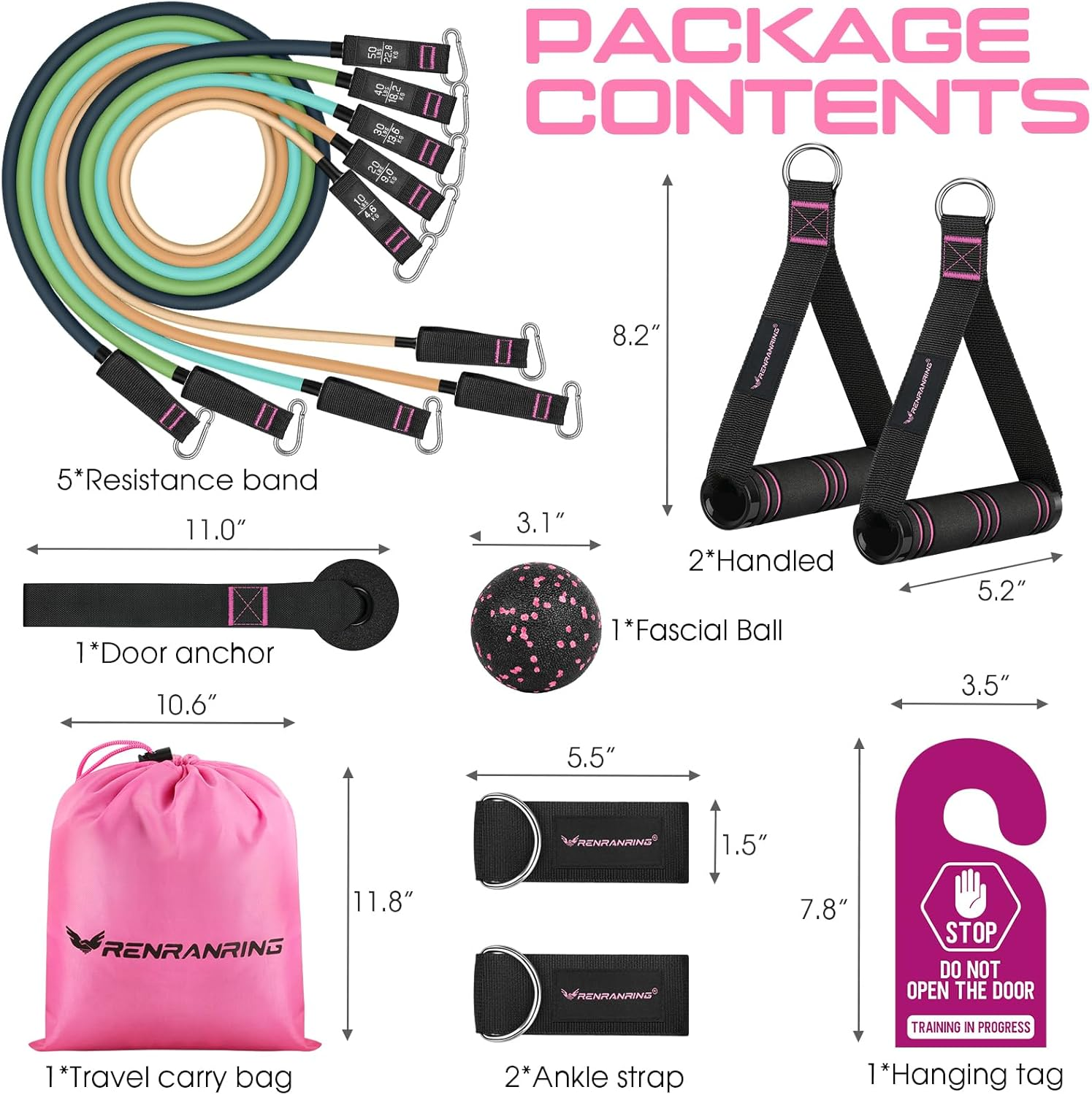 RENRANRING Resistance Bands for Working Out, 150LBS Exercise Bands, Workout Bands, Resistance Bands Set with Handles for Men Women, Legs Ankle Straps for Muscle Training, Shape Body, Physical Therapy - Grey Set image number 2