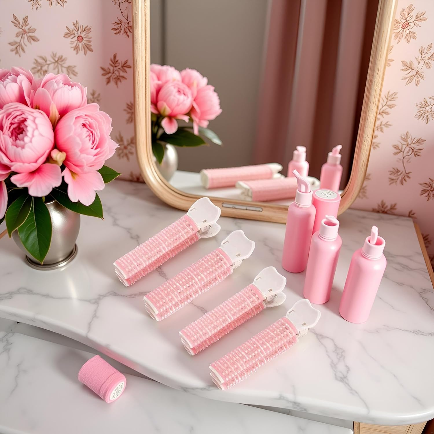 Pink Hair Rollers with Clip, 4PCS Volumizing Hair Root Clips Bangs Curler DIY Hair Styling Accessories Tool Rollers