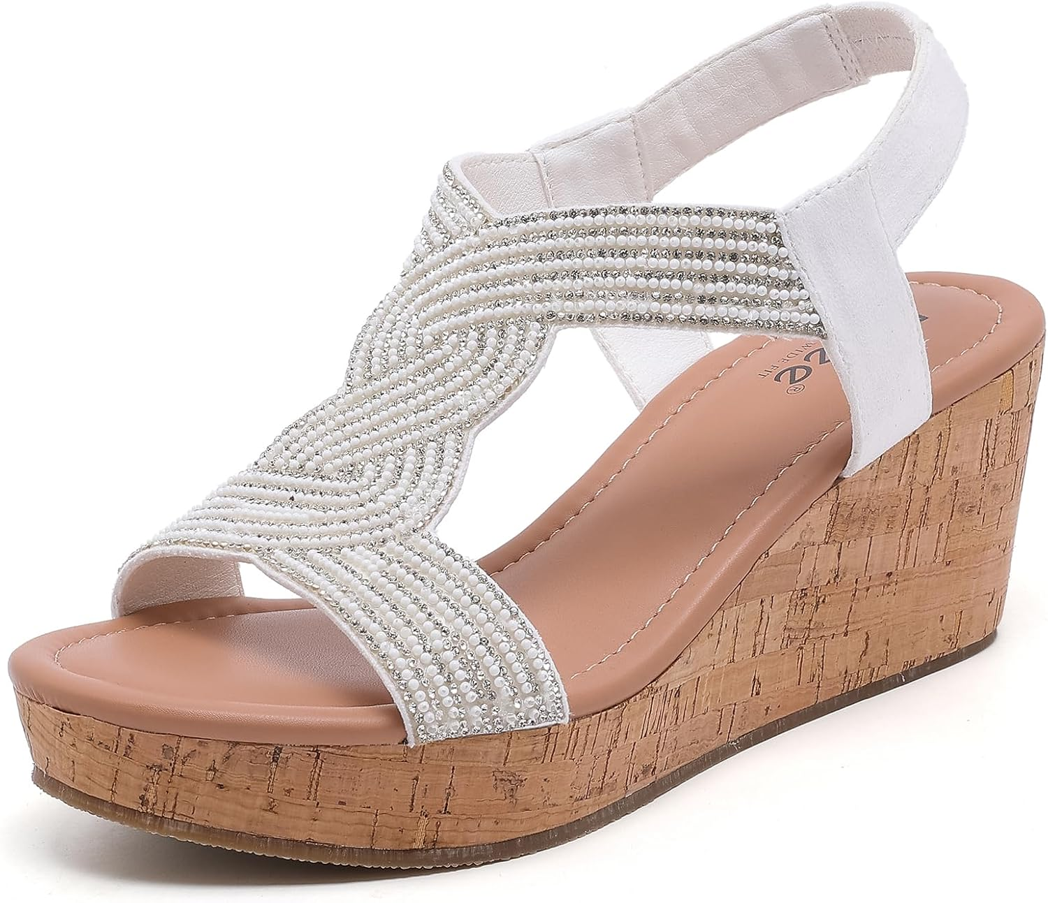 Ruiee Wide Width Wedge Sandals for Women, Ankle Strap Sparkly Rhinestone Open Toe Summer Dressy Shoes Platform Wedding Prom Women Sandals.