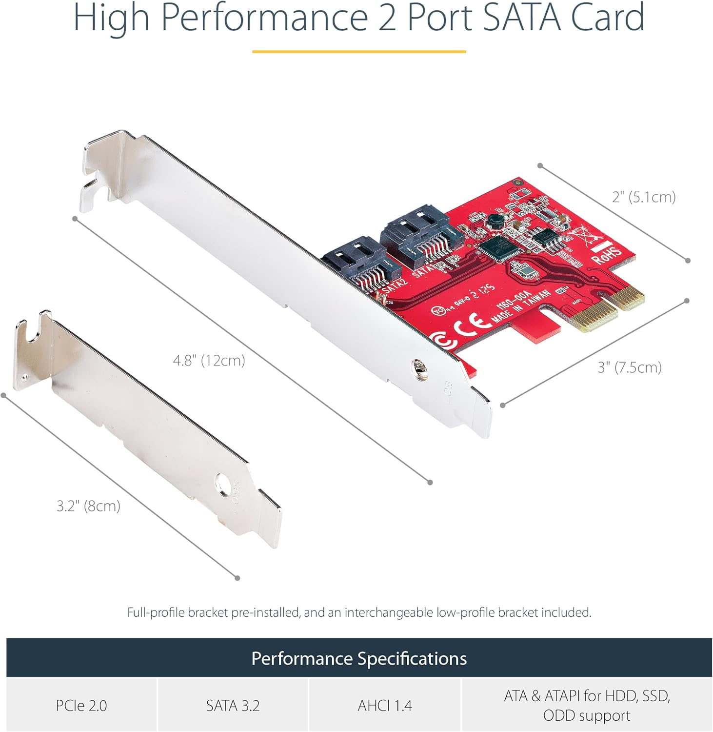 Startech.Com 2P6G-PCIE-SATA-CARD SATA Pcie Card 2 Port 6Gbps Pcie SATA Expansion Card image number 4