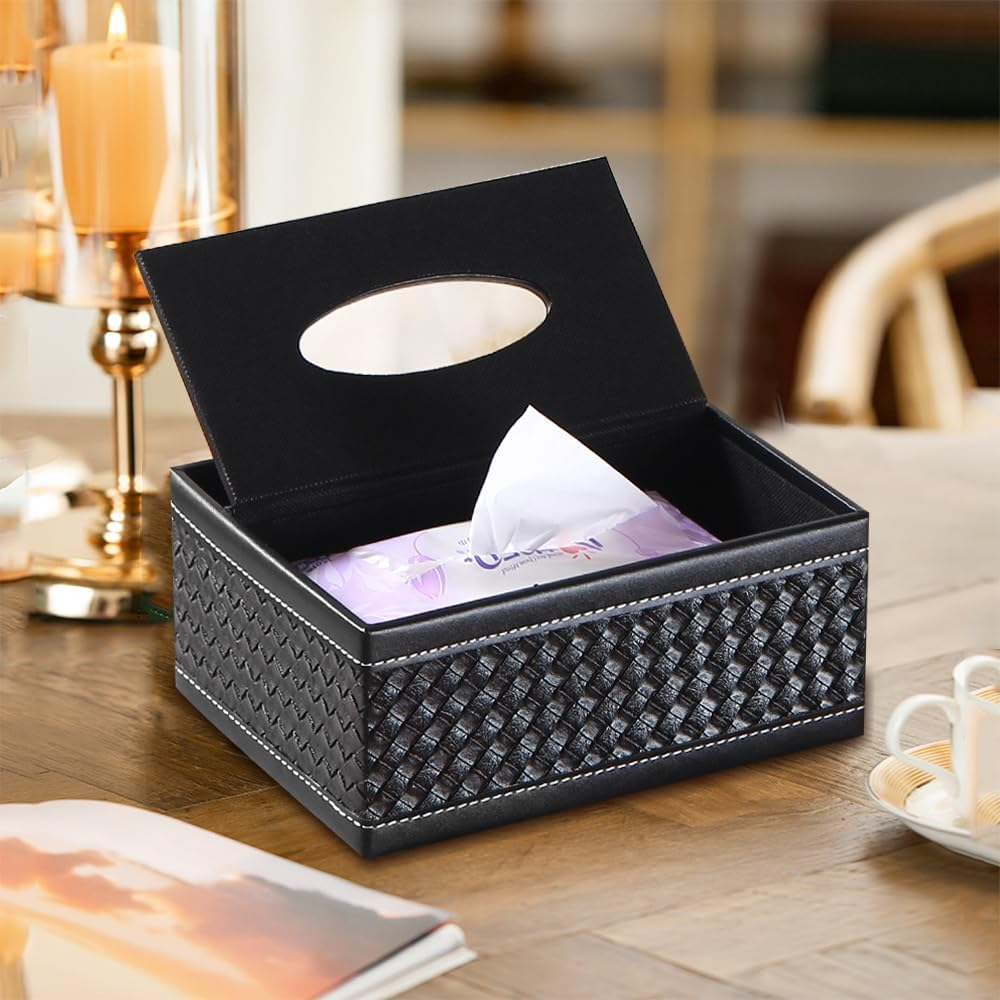 Leather Tissue Box Cover,Multifunctional Tissue Box Holder with Stationery Remote Control Box,Dryer Sheet Dispenser,For Home Restaurant,Bathroom Vanity Countertops,Bedroom Dresser,Night Stands,Office - Antique image number 5