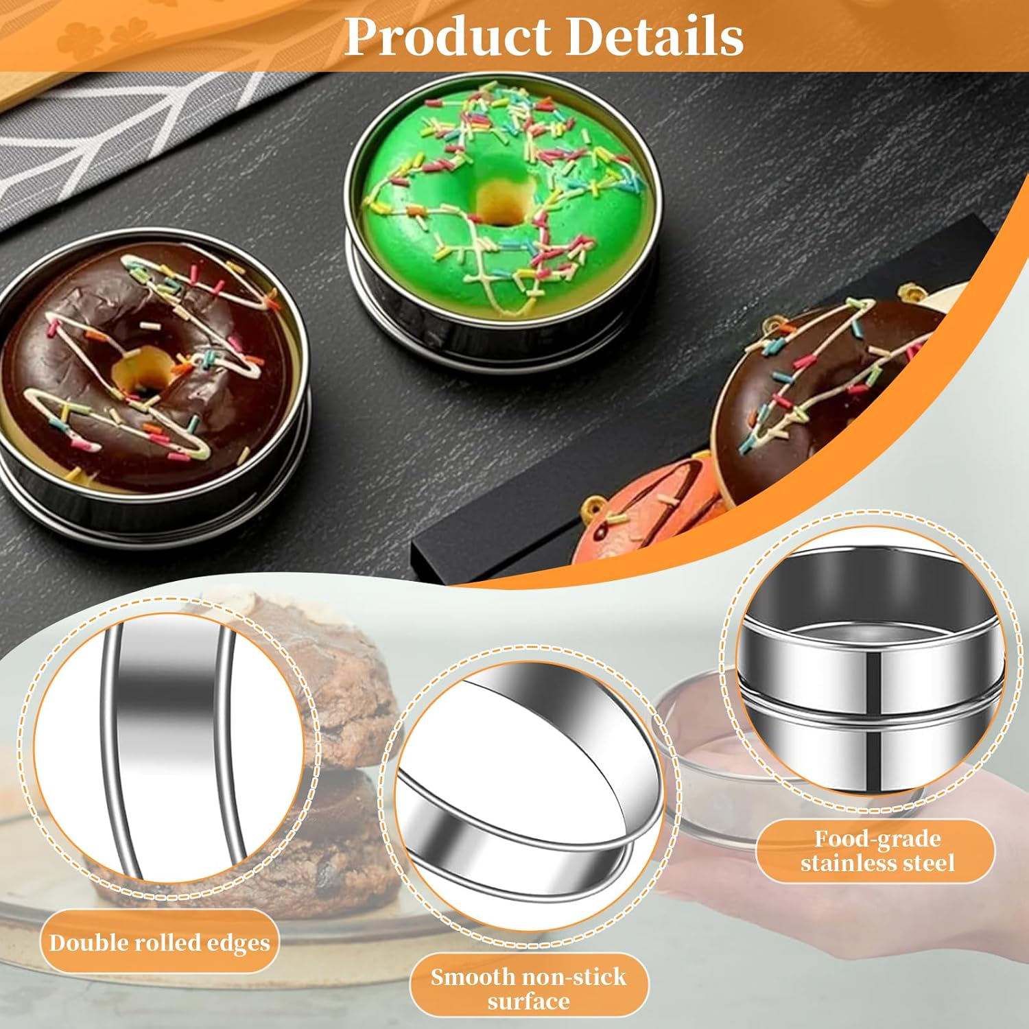 12 PCS English Muffin Rings, Stainless Steel Crumpet Rings, Nonstick Metal round Ring Muffins Molds, Double Rolled Tart Muffin Ring for Home Baking Fluffy Eggs Pancakes Pastry (10.5CM)