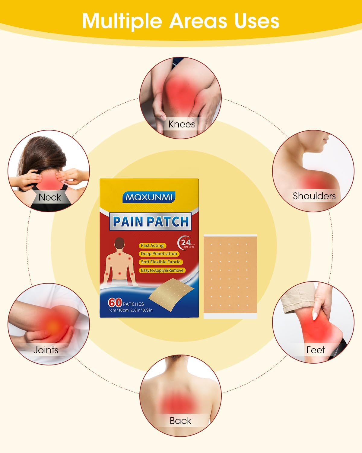 MQXUNMI Heat Patches, 60 Count Maximum Strength Muscle & Joint Soothing Plaster, 24 Hours Long Lasting Fast Acting Joint Patches for Neck, Shoulders, Back, Knees and Anks image number 4