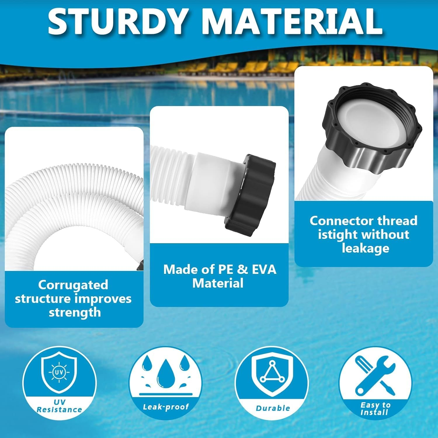 Yharnamite Pool Pump Replacement Hose for Intex 29060E, 1.5" Diameter Pool Hose, Leakproof Filter Pump Hose(1.5M) image number 3