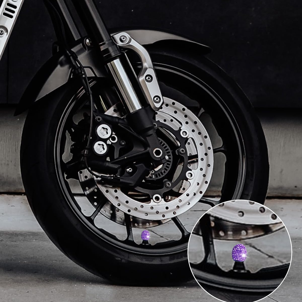 4Pack Car Crystal Rhinestone Tire Valve Caps, Handmade Car Tire Valve Stem Caps, Attractive Dustproof Bling Car Accessories, Universal for Cars, Suvs, Bike, Trucks, Motorcycles (Purple) - Ab Color image number 7