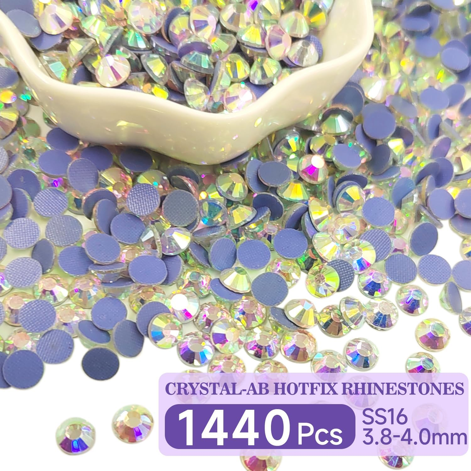 1440 Pieces Hotfix Rhinestones, 20 Colours, 4 Sizes, round Glass Rhinestones for Clothes, Shoes, DIY Crafts (Crystal AB, SS16) image number 1