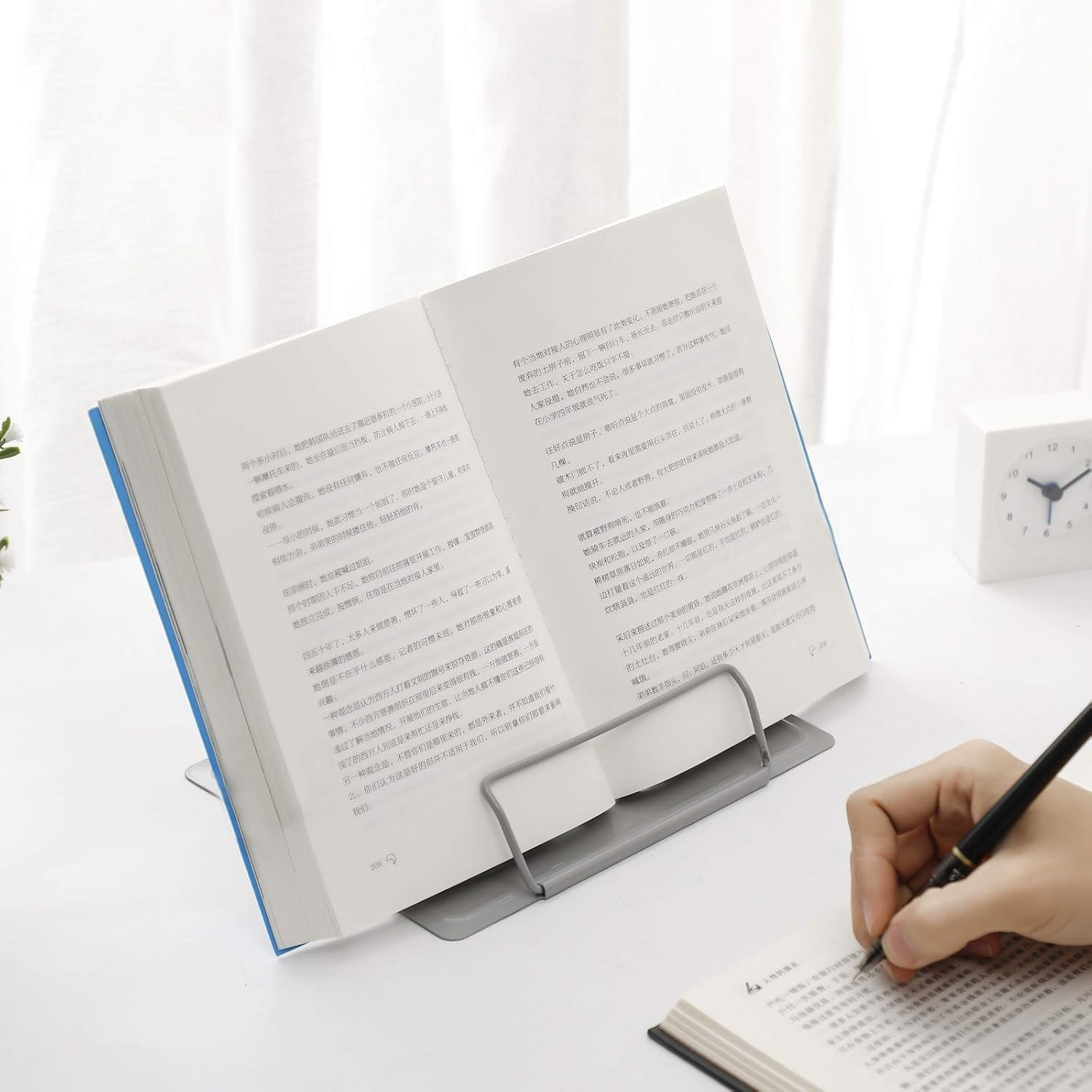 Desk Book Stand Metal Reading Rest Book Holder Angle Adjustable Stand Document Holder Portable Sturdy Lightweight Bookstands-Textbooks Tablet Music Books Cook Recipe (Grey)