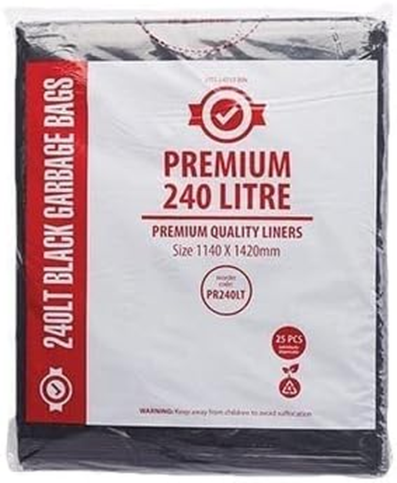 Austar Premium 32UM Garbage Bags 100 Pack, 240 Litre Capacity, Black image number 1
