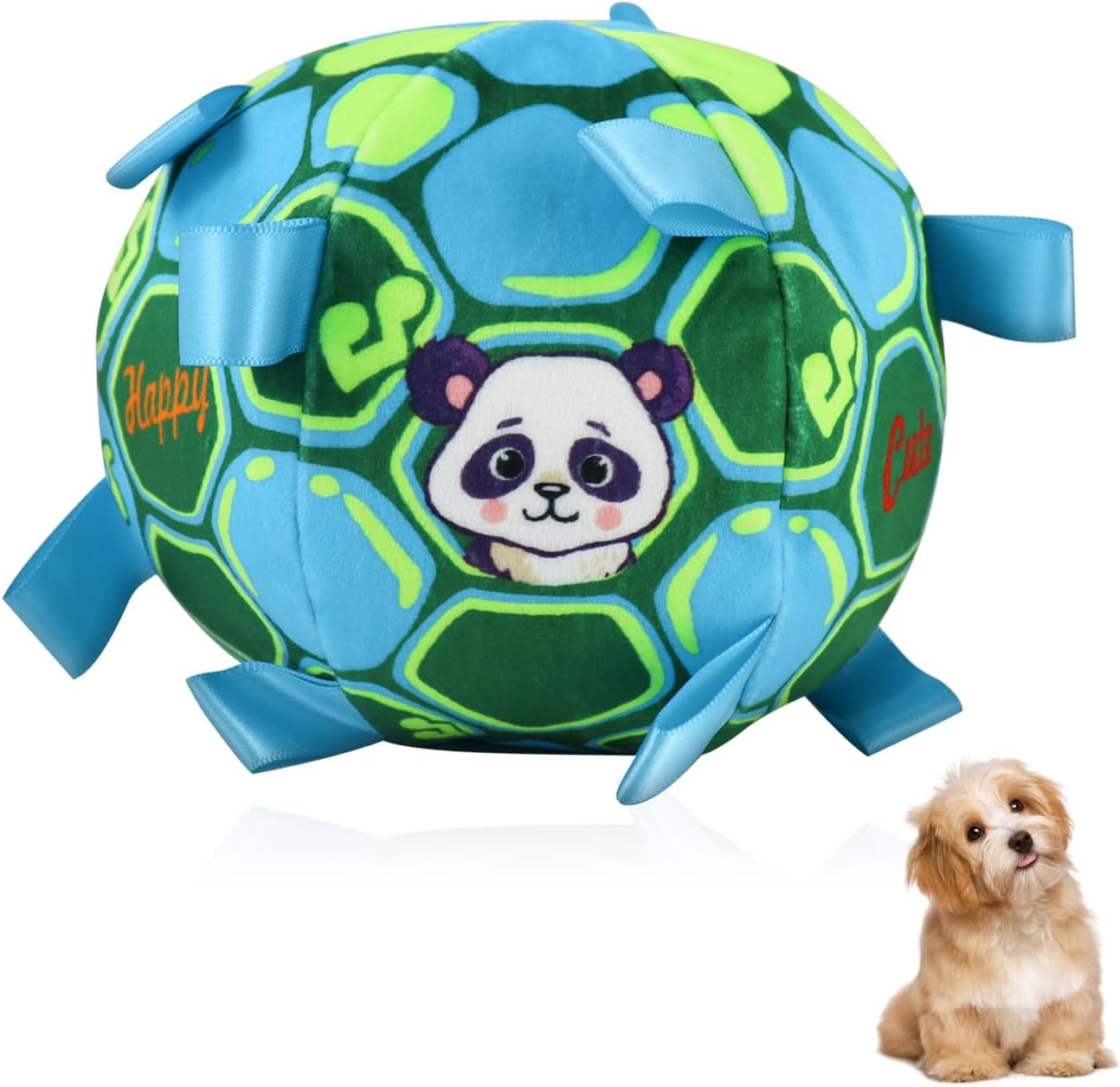 15 Cm Dog Ball Toy, Plush Interactive Dog Ball with Hanging Sign and Bells, Dog Toy Ball for Indoor Outdoor Entertainment (Blue Football) image number 2