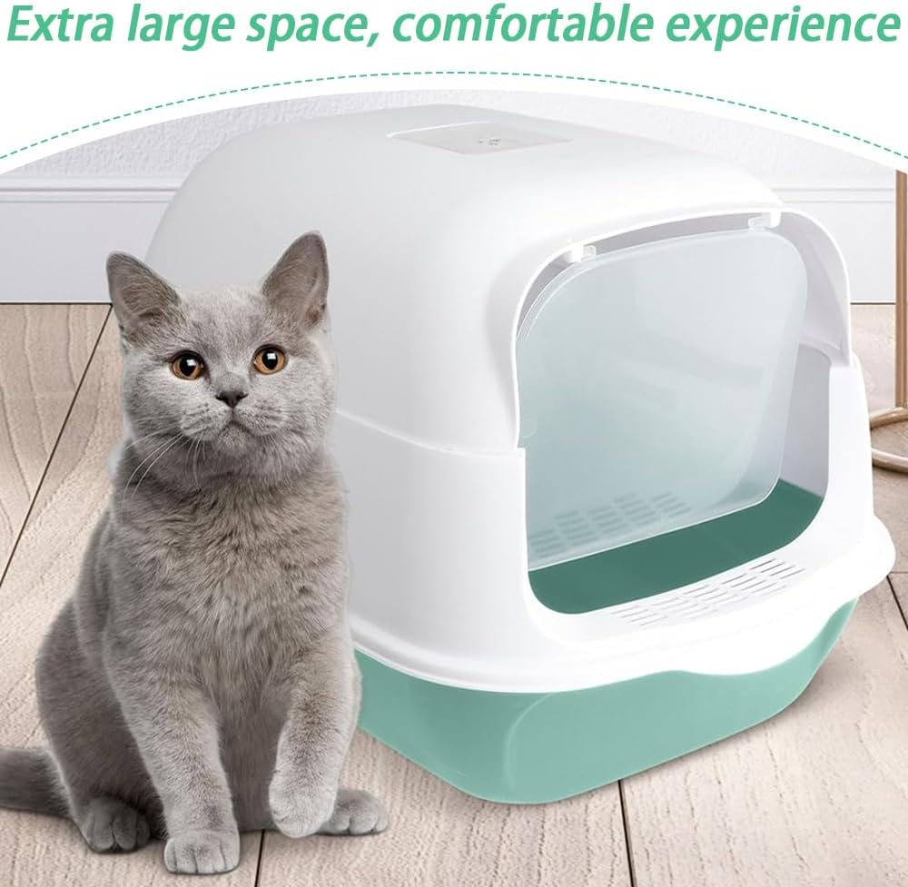 Cat Litter Box, Enclosed and Covered Cat Toilet,Portable Removable Cat Litter Tray,Nti-Splashing Cat Toilet,For Kittens for Small and Medium Cats, (Grey/Green) (Green) image number 5