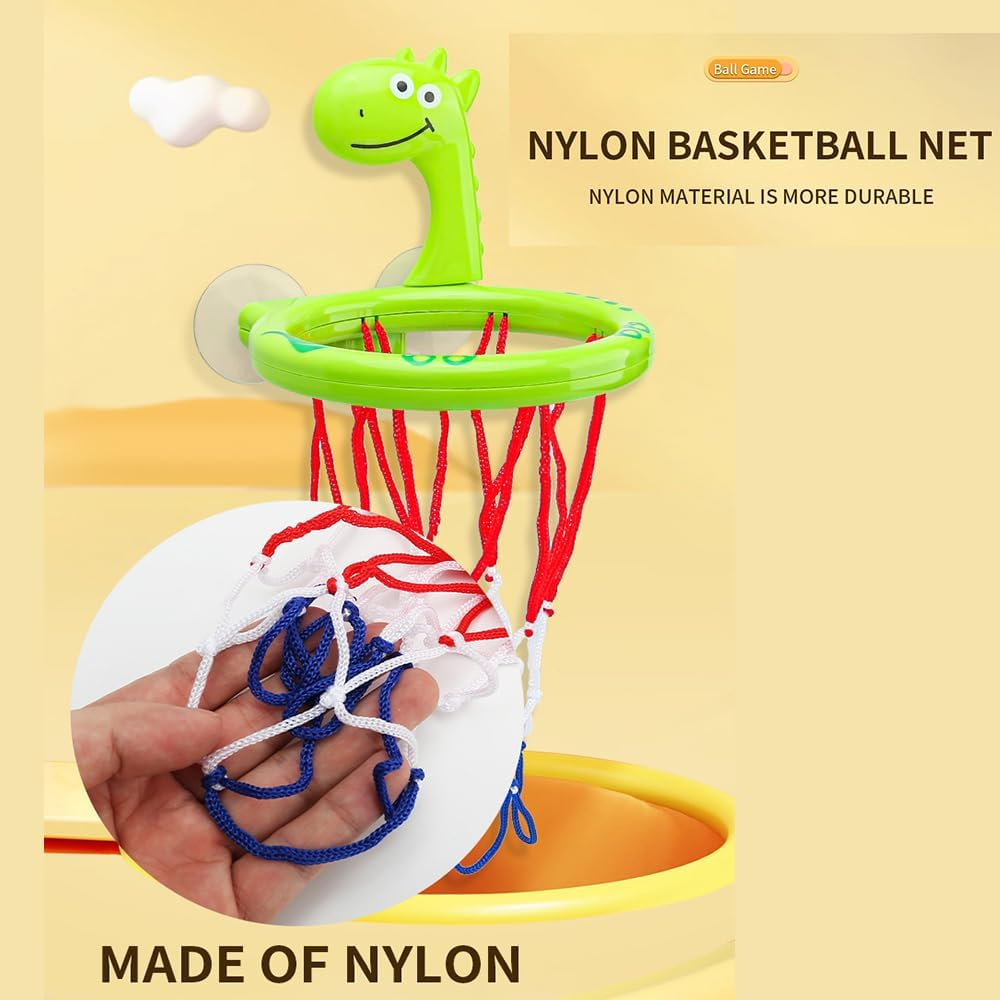 Bathing Toy Bathtub Basketball Hoop, Green Dinosaur Shape Fun Game Gifts in the Bathroom, Including 3 Balls image number 2