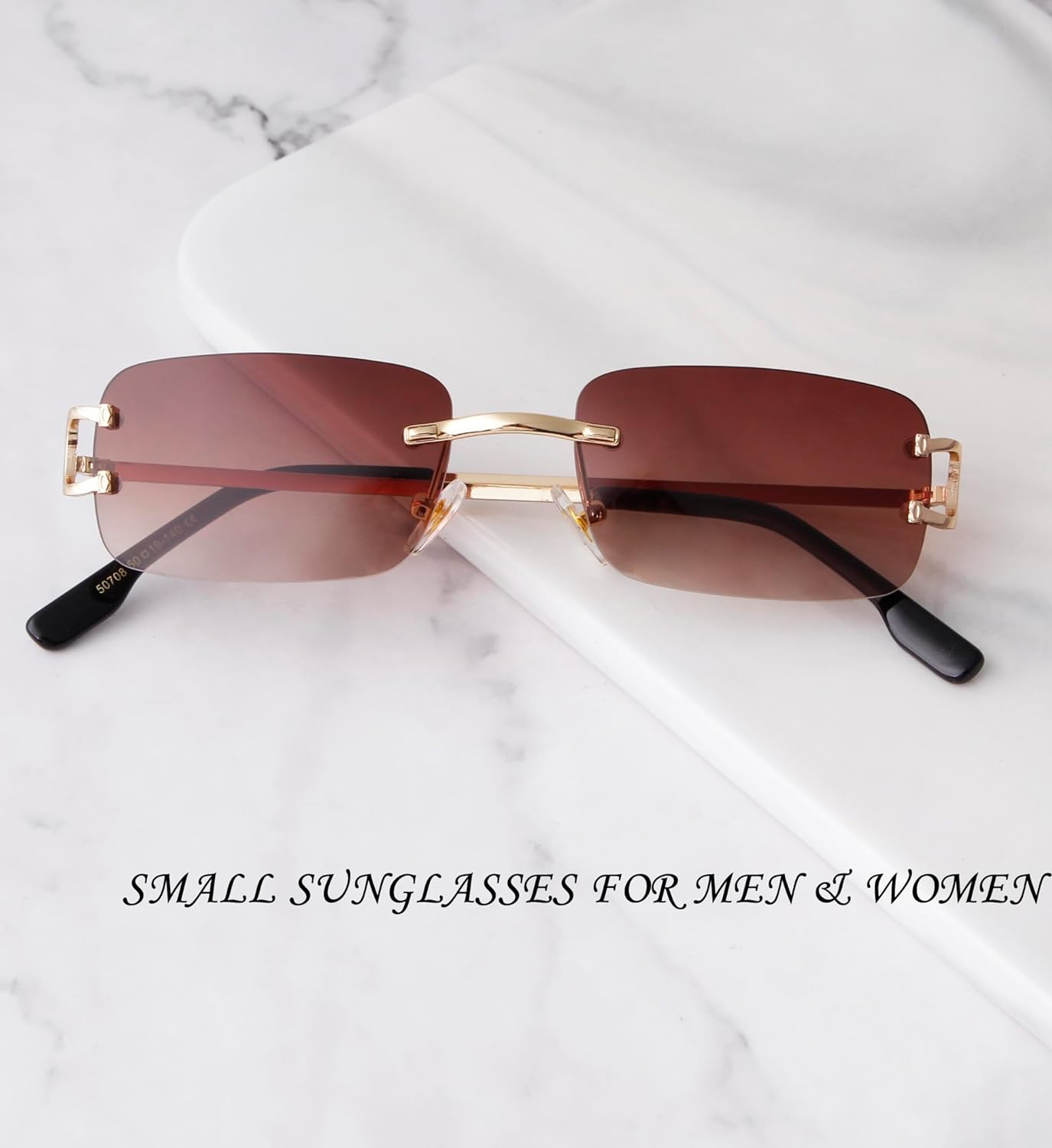 Sdinm Small Narrow Rimless Sunglasses Fashion Frameless Rectangle Tinted Lens Eyewear 90S Glasses for Women Men