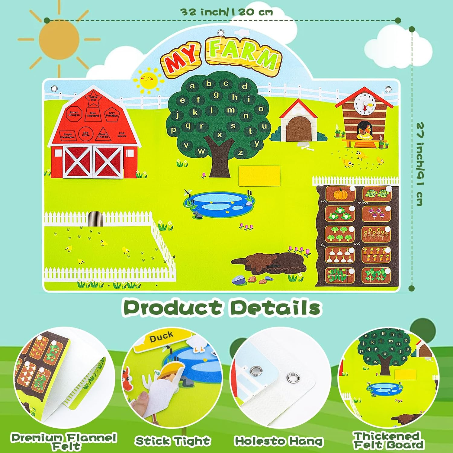 Farm Animals Felt Story Board Set &ndash; 99 PCS Interactive Felt Busy Board for Toddlers, Preschool Wall Busy Toys, Montessori Educational Wall Panel for Kids, Early Learning Flannel Storytelling Kit image number 5