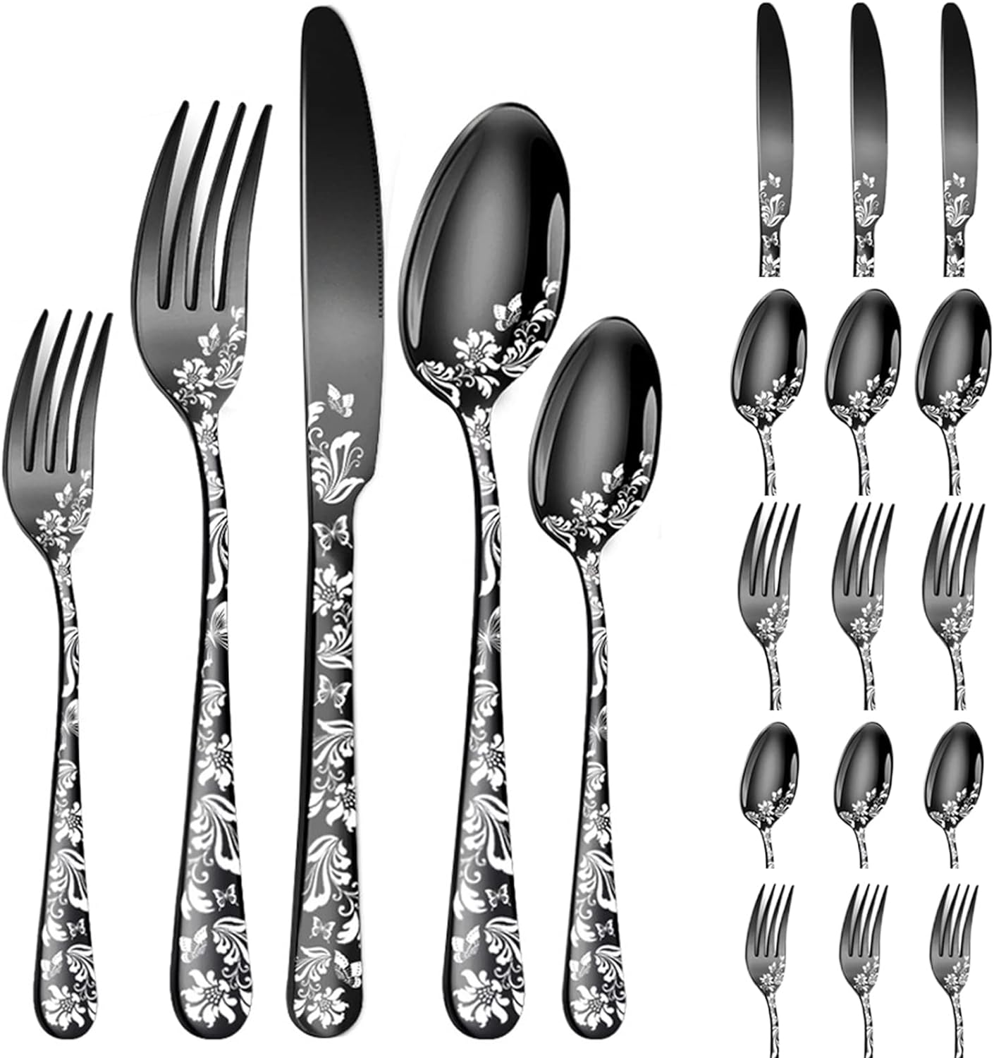 Vilihkc 20 Piece Unique Pattern Design Silverware Set, Stainless Steel Flatware Set Service for 4, Gold Cutlery Set, Mirror Polished Utensil Set for Kitchen, Dishwasher Safe