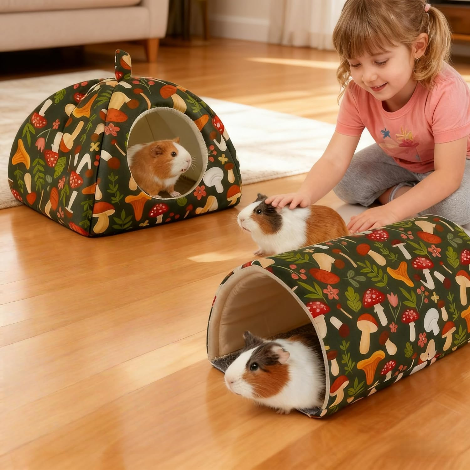 Guinea Pig House & Tunnel Set, Cuddly House, Toy and Accessories for Rabbits, Guinea Pigs, Ferrets, Hamsters and Other Small Animals image number 3