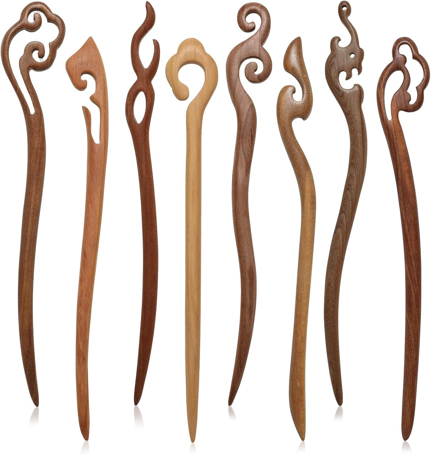 8 Pcs Handmade Wooden Hair Sticks for Women & Girls,Chinese Chignon Hair Chopsticks, Japanese Hair Pins for Long Hair & Buns, Natural Wood Accessories