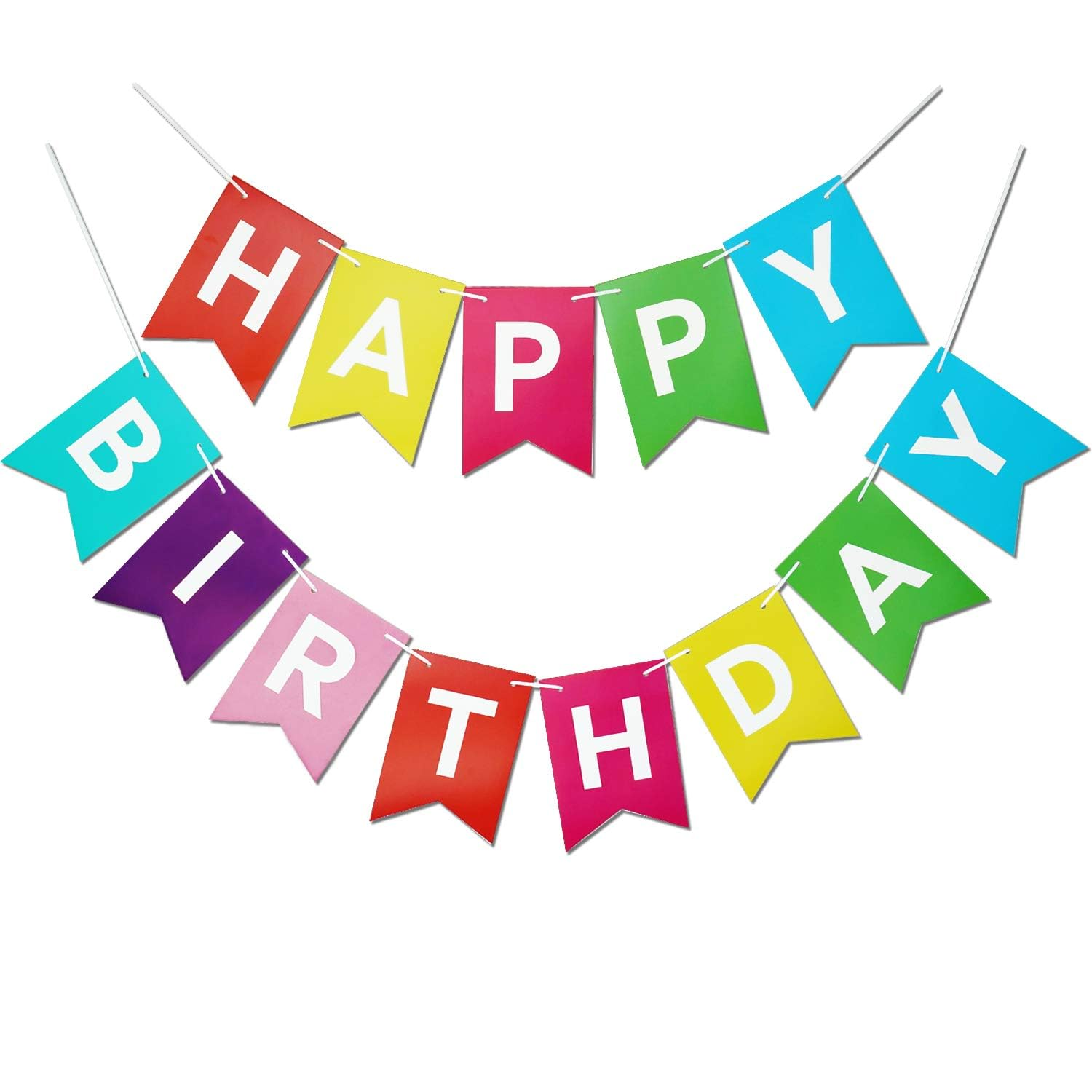 Colorful Happy Birthday Banner Birthday Party Bunting Signs for Rainbow Birthday Decorations (Multi Color)