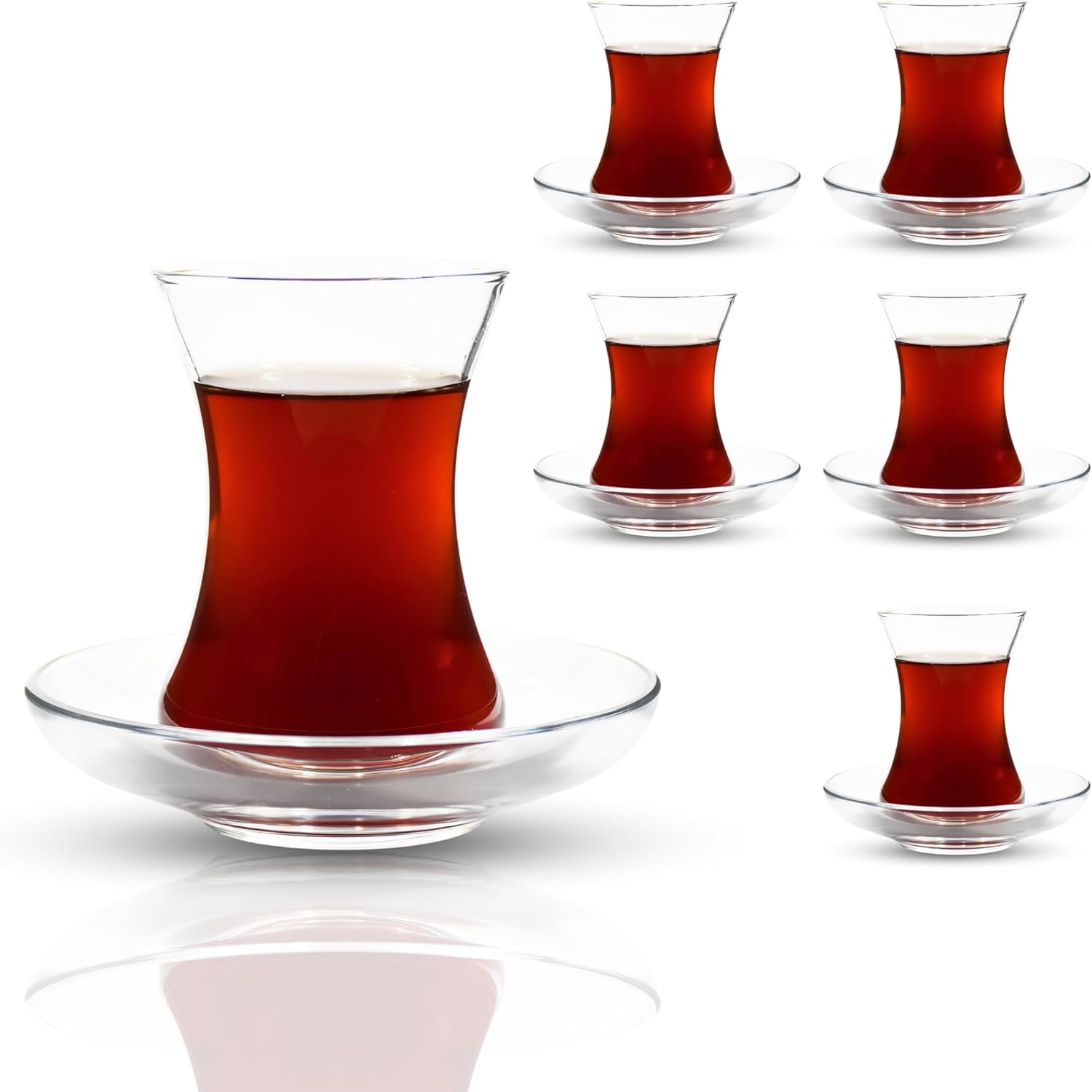 Ums Turkish Tea Glass Set - Slim Waist Design and Thick Sole Prevent Tea from Getting Cold, Easy to Keep for 6 People, 6 Saucers, 6 Glasses, Useful Tea Set (12 Pieces) image number 6